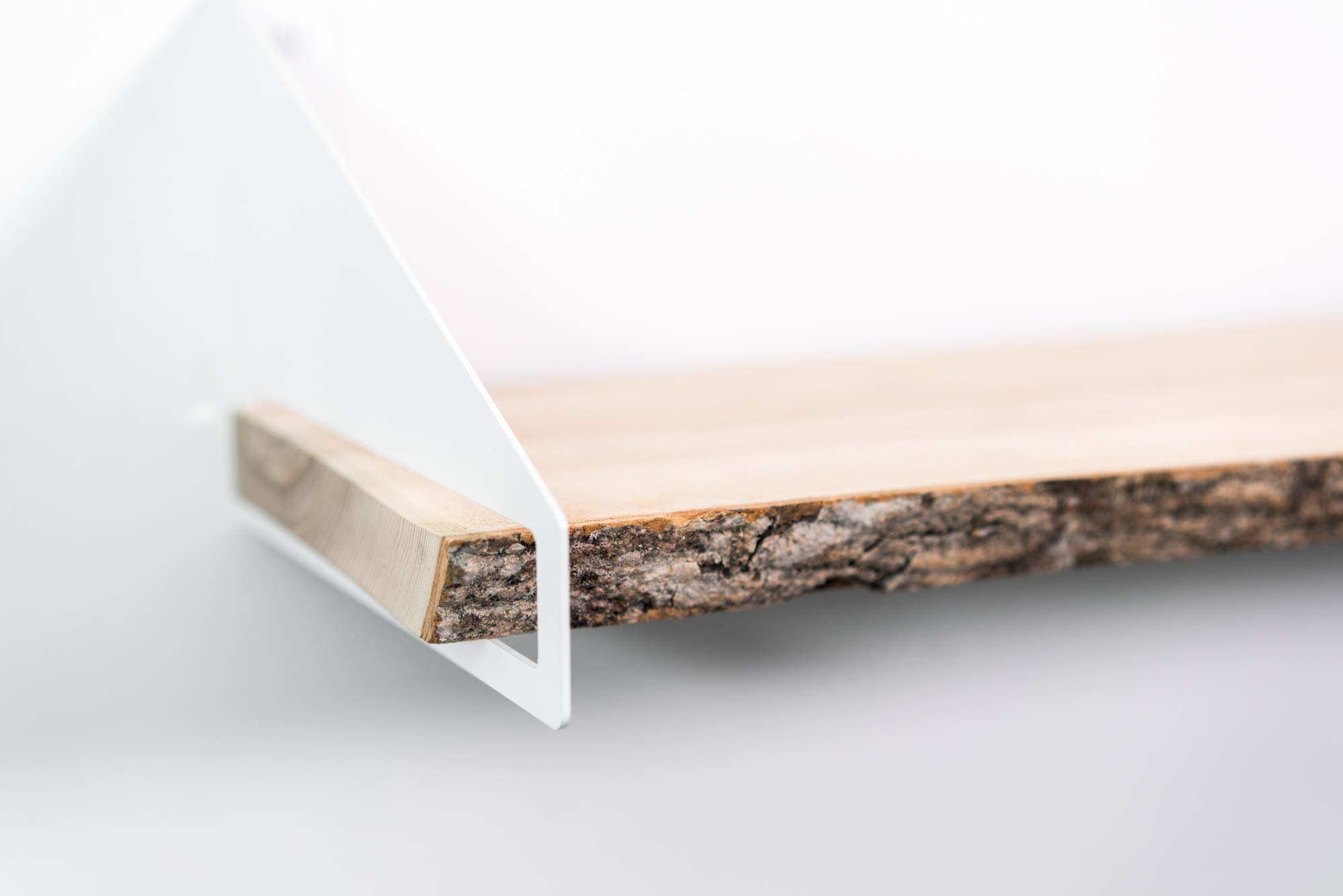 EWART WOODS Geometric Floating Shelves Set of 2 - Modern Handmade Wall Mounted Shelves in White & Natural Wood - Brass Hardware - Perfect for Living Room, Bedroom, or Office Decor