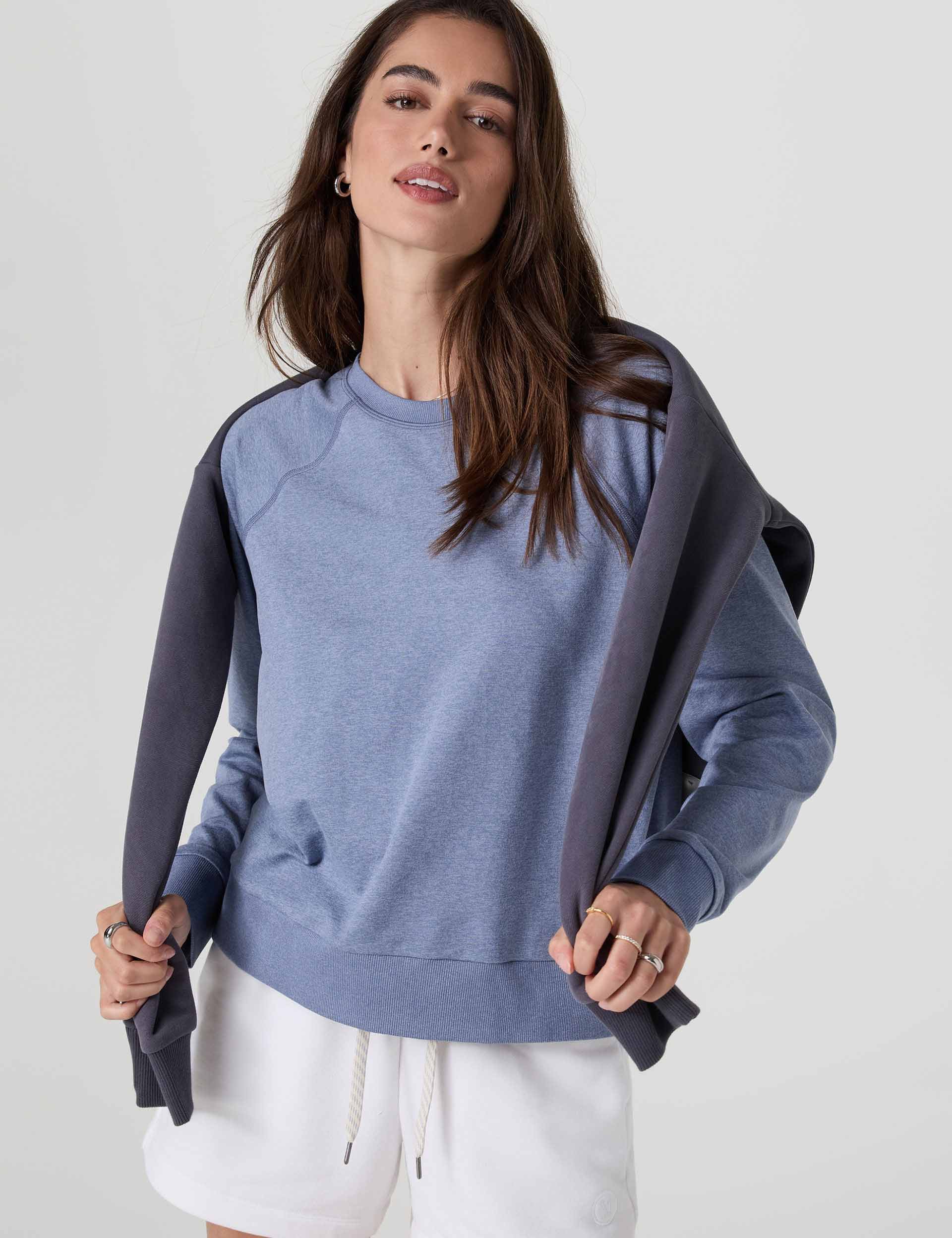 Long Sleeve Halo Crew Sweatshirt - Blue Heron Heather Color | Cozy Casual Wear for Women | Perfect for Fall & Winter Outfits, Lounge Wear, and Layering