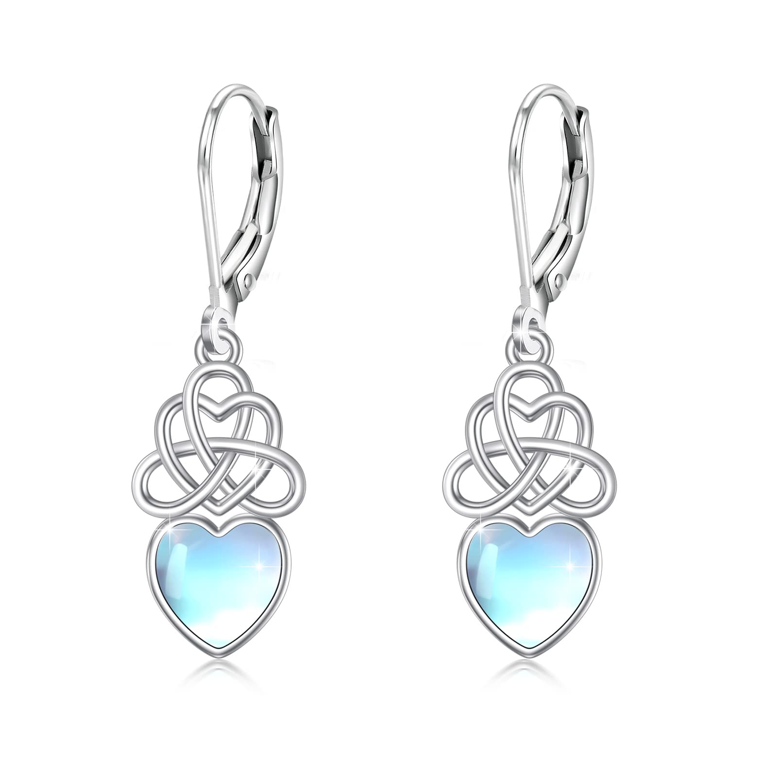 925 Sterling Silver Celtic Drop Earrings with Moonstone - Leverback Dangle Earrings for Women | Elegant Jewelry Gift for Her | Perfect for Weddings, Parties & Special Occasions