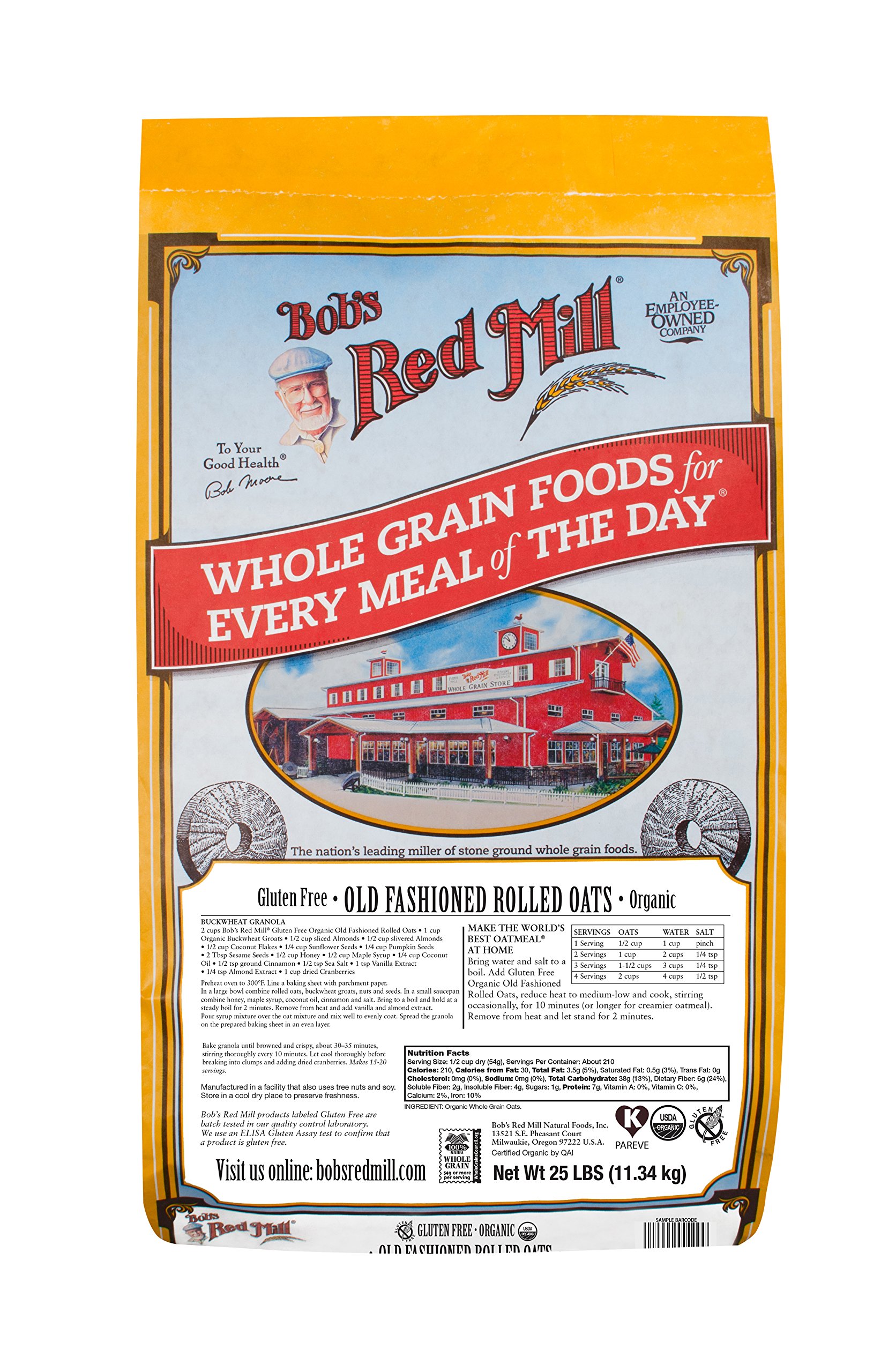 Bob's Red Mill Gluten Free Organic Old Fashioned Rolled Oats 400oz - Non GMO Whole Grain Vegan Kosher Certified - Healthy Breakfast Cereal for Smoothies Baking & Oatmeal