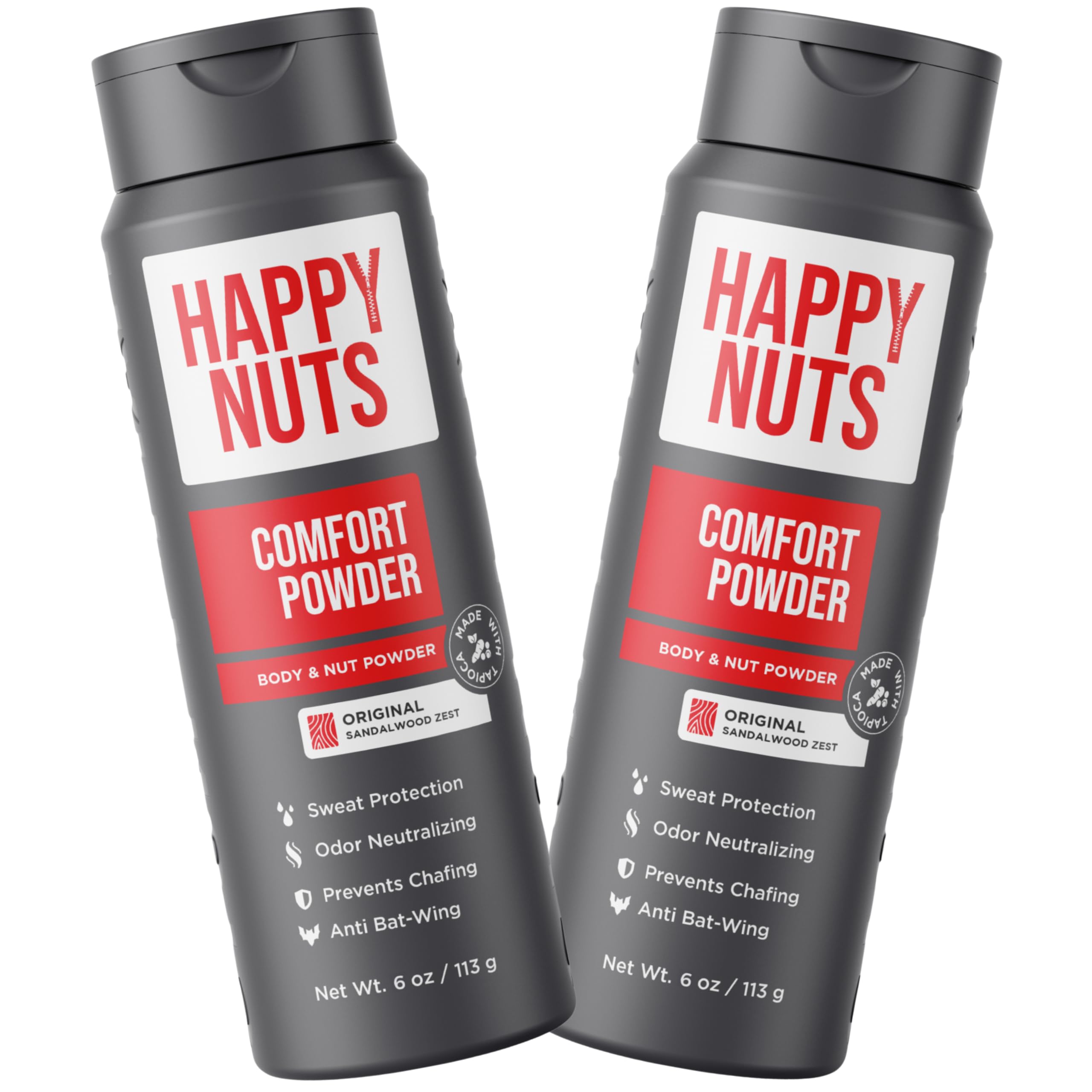 Happy Nuts Comfort Powder - Anti-Chafing, Sweat & Odor Control Body Powder for Men & Women - Groin, Feet & Underarm Protection - 2 Pack for Gym, Hiking & Daily Comfort