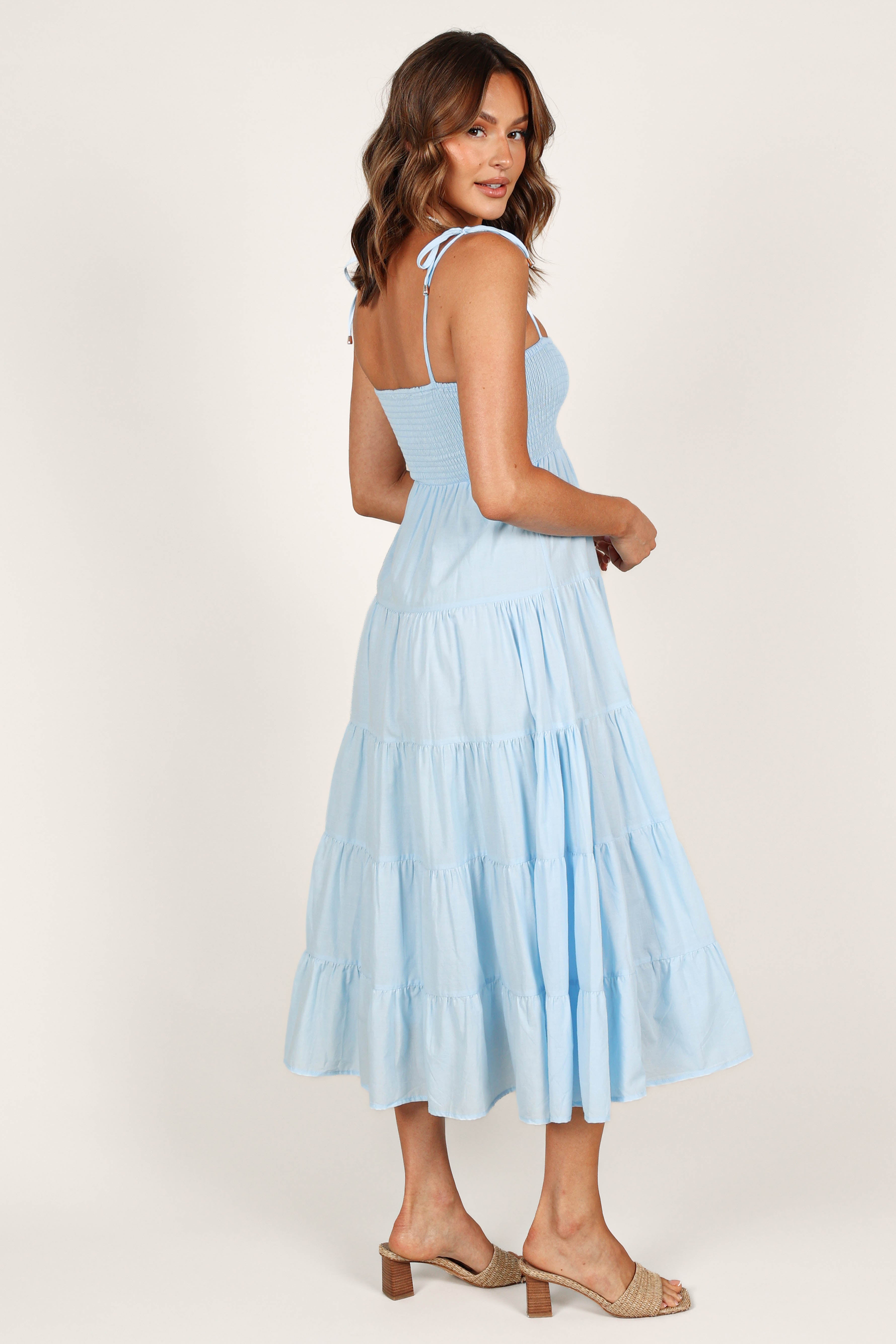 Carrol Shirred Bodice Maxi Dress in Blue | Flowy Summer Beach Dress for Women | Perfect for Vacations, Weddings & Date Nights