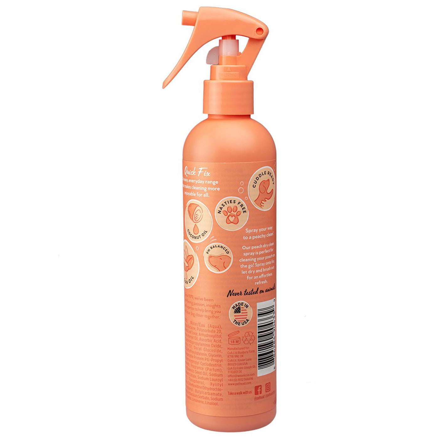 Pet Head Quick Fix Dry Clean Peach Spray 300ml | Waterless Dog & Cat Shampoo | Freshen Between Baths for Dogs & Cats | Perfect for Travel, Grooming & Quick Cleanups
