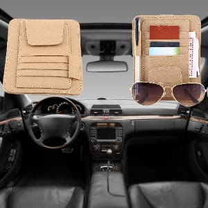 Car Sun Visor Organizer - Storage Pouch for Cards & Glasses (Beige) - Perfect for Road Trips