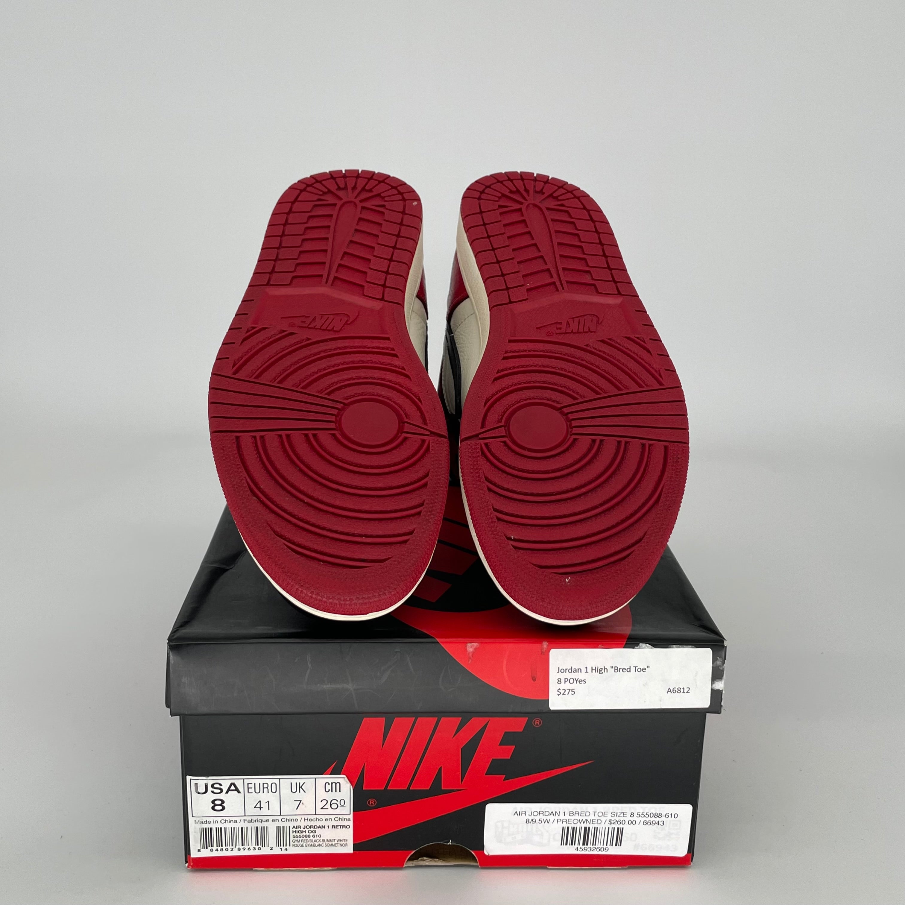 Air Jordan 1 Retro High OG 'Bred Toe' Men's Basketball Shoes Size 8 - Style 555088-610 | Authentic Sneakers for Streetwear & Basketball Games