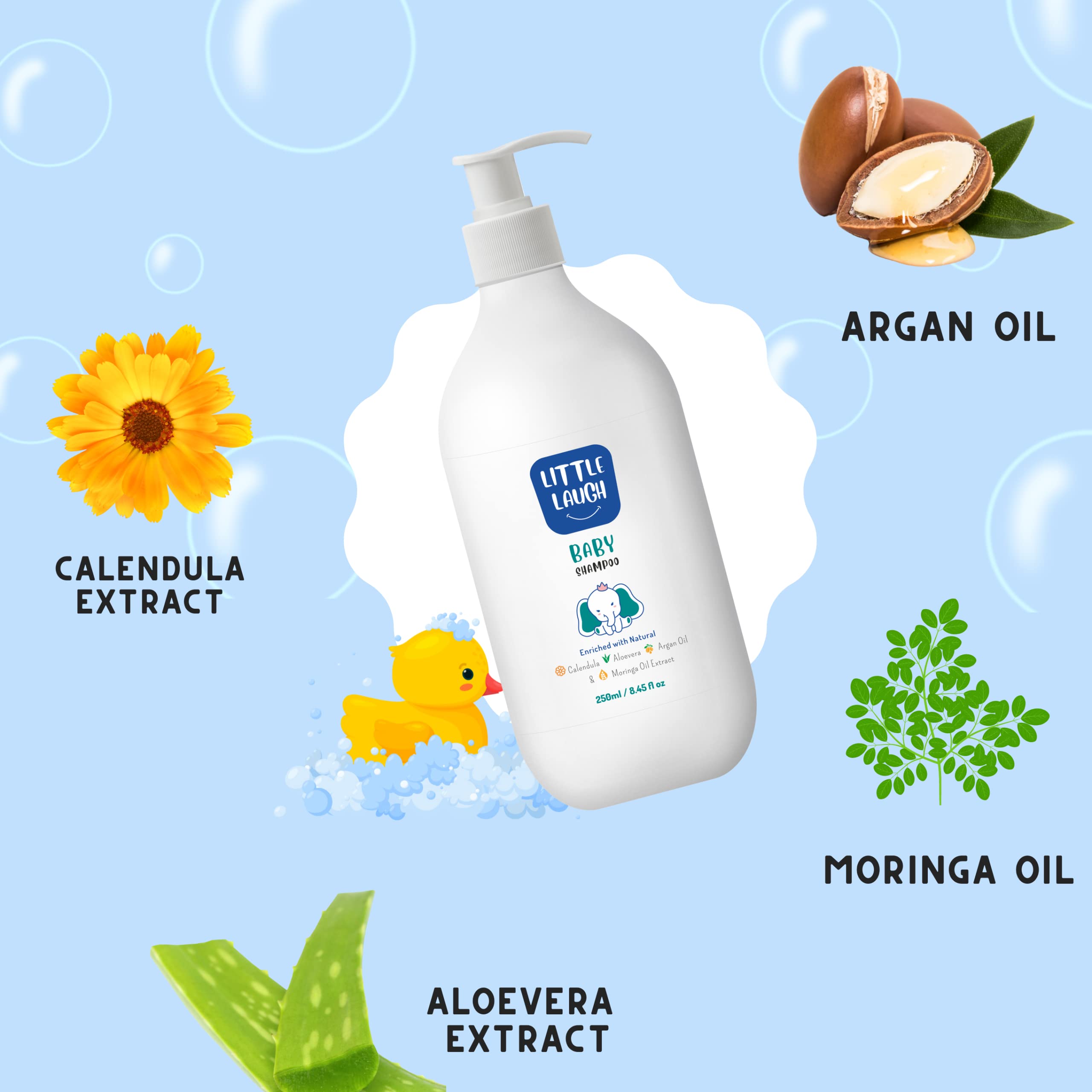Little Laugh Baby Shampoo 250ml & Hair Oil 100ml Combo Set - Gentle Nourishing Care for Newborn & Infant Delicate Hair - Perfect for Daily Bath Time & Baby Hair Care Routine