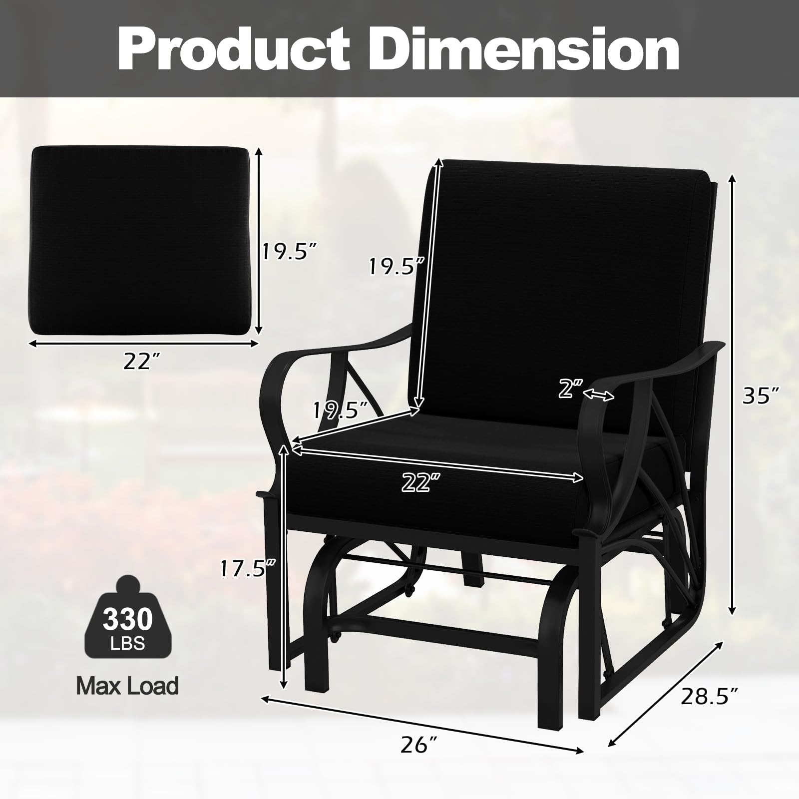 Tangkula Outdoor Patio Glider - Heavy Duty Metal Frame Rocking Chair with Comfortable Cushion, Ergonomic Single-Person Design & Curved Armrests - Perfect for Porch, Garden, Deck or Backyard Relaxation (1)