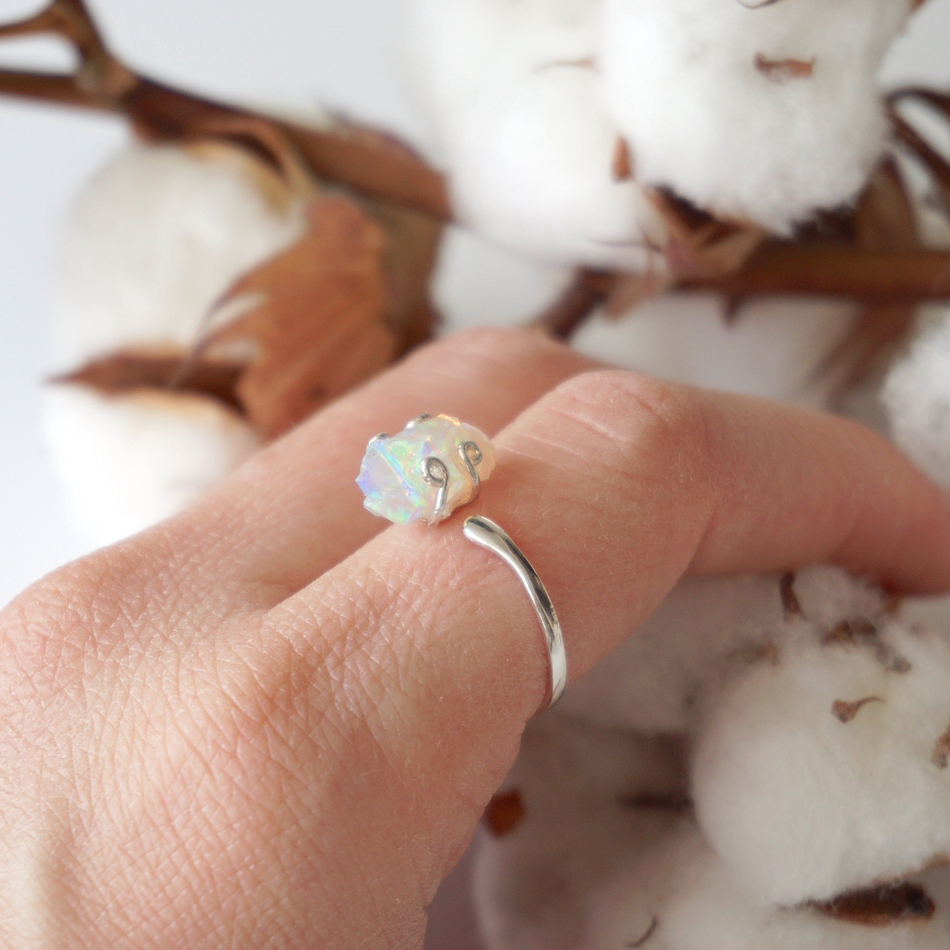 Fire Opal Sterling Silver Adjustable Ring for Women - Handmade Gemstone Jewelry for Everyday Wear & Special Occasions