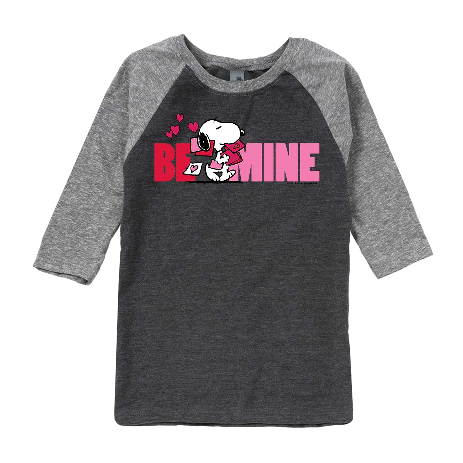 Peanuts Hybrid Apparel Be Mine - Toddler & Youth Raglan T-Shirt | Snoopy & Charlie Brown Graphic Tee | Cute Casual Outfit for Kids Playdates & Family Events