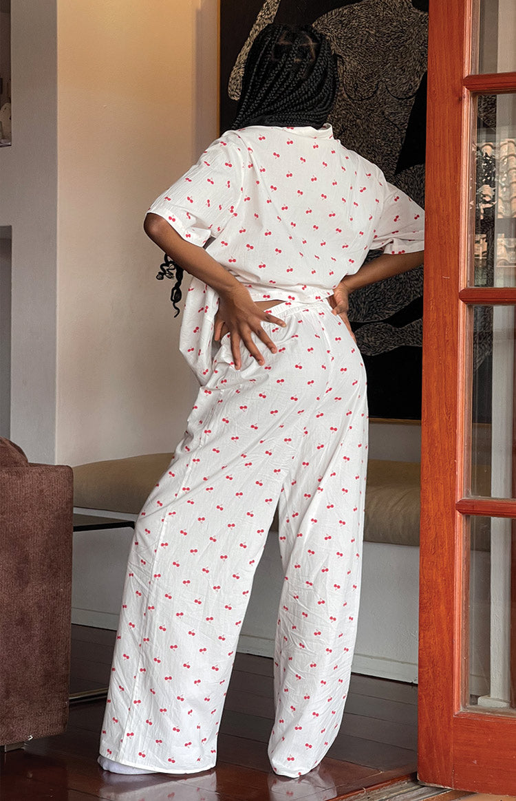 Alexea Women's Cherry Print Pajama Pants - Soft Cotton Sleepwear for Lounge & Relaxation at Home