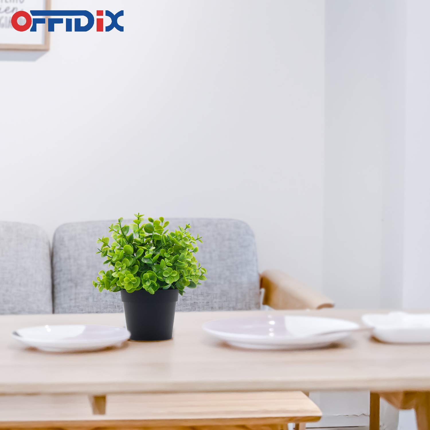 OFFIDIX Mini Artificial Eucalyptus Potted Plants - Fake Plastic Greenery for Home, Office & Bathroom Decor - Realistic Faux Plants in Black Plastic Pots for Desk, Shelf & Tabletop Decorations