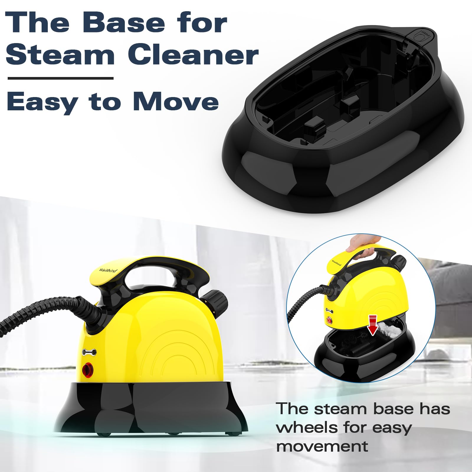 Steam Cleaner Base with Removable Design - Easy Assembly & Mobility for Floor Protection - Black | Ideal for Home Cleaning & Hardwood Floor Care