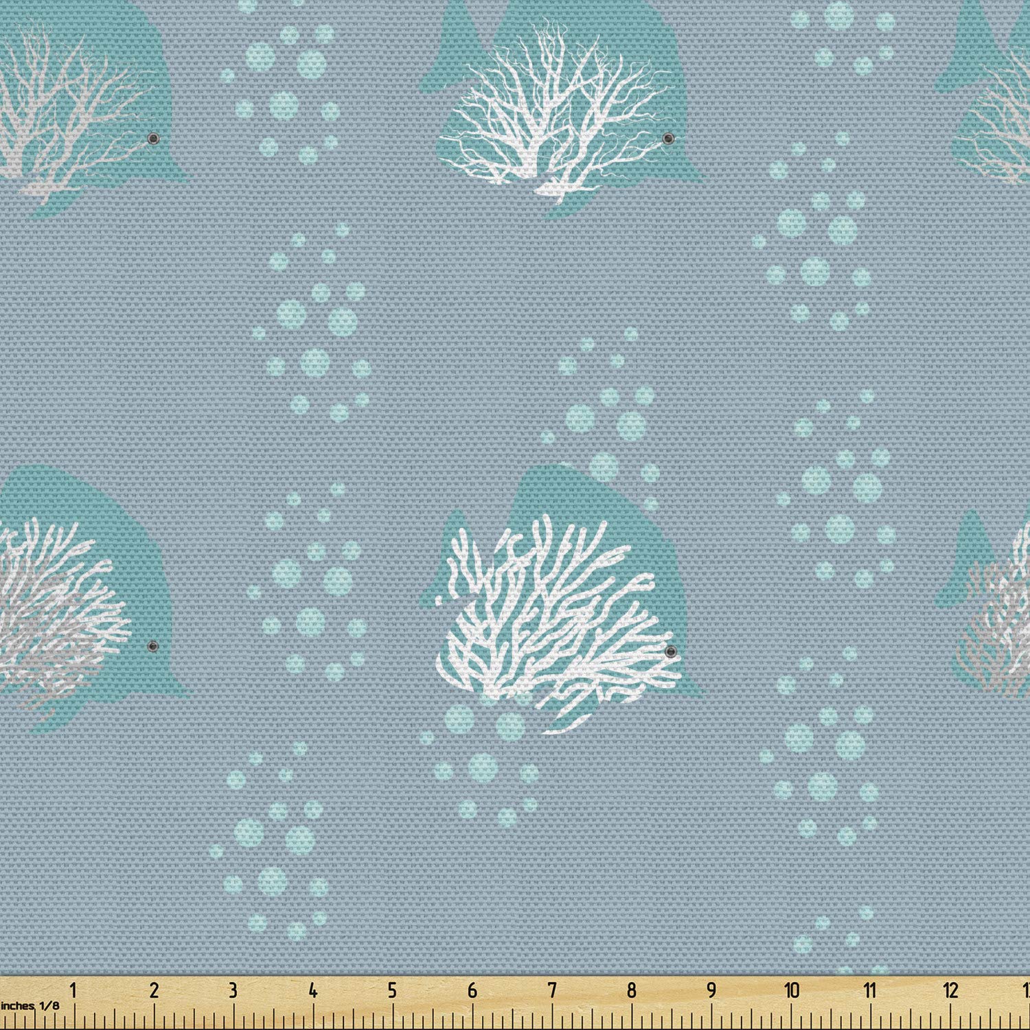 Ambesonne Coral Fish Fabric by The Yard - Double Exposure Bubbles Underwater Design - 5 Yards Slate Blue Seafoam Decorative Fabric for Upholstery, Curtains, Pillows & Home Decor - Perfect for Coastal & Nautical Themed Rooms