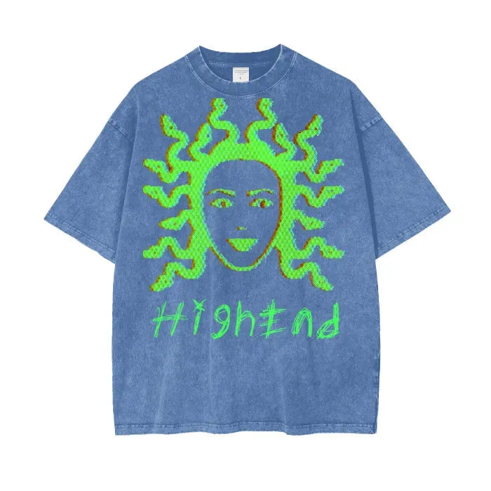 Premium Acid Wash Oversized T-Shirt with Embroidery Style Print - 250 GSM Heavyweight Cotton - Trendy Streetwear for Men & Women - Perfect for Casual Outfits, Parties, and Everyday Wear
