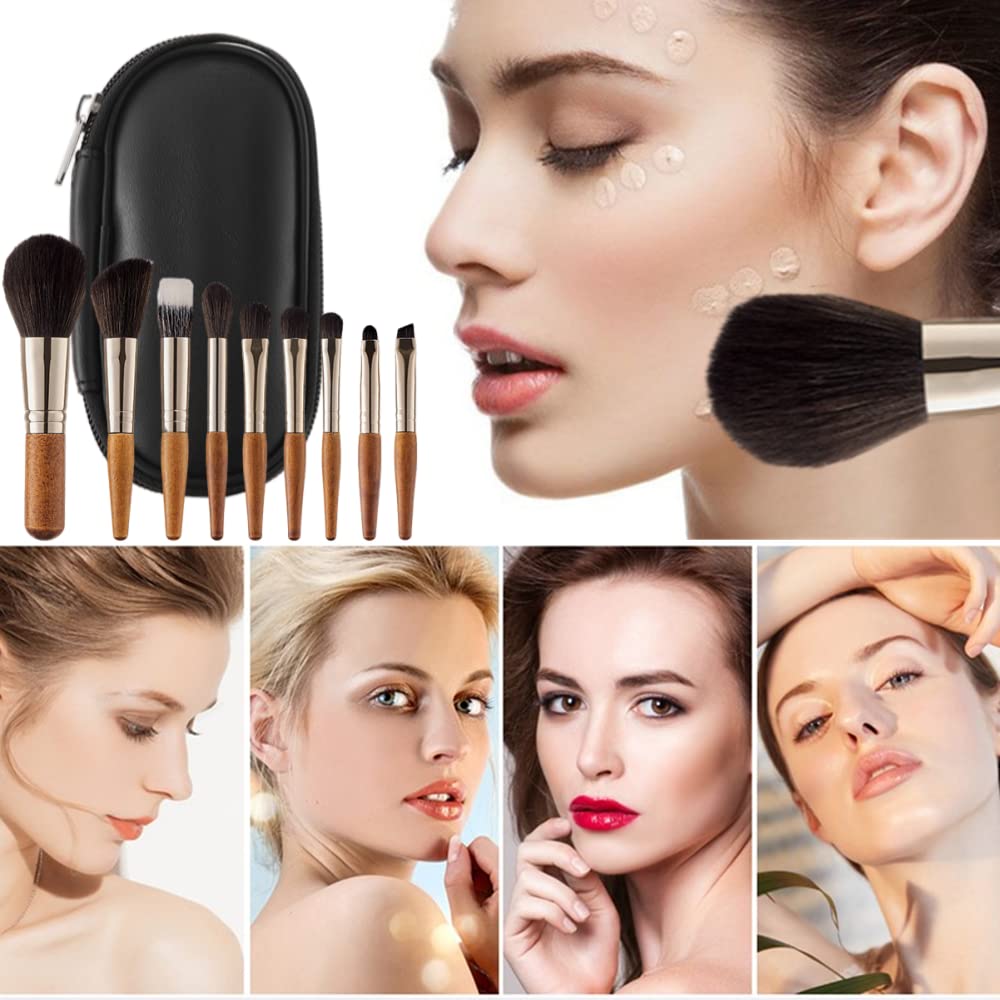 9 Pcs Portable Makeup Brushes Set with Travel Case - Mini Cosmetic Brushes for Foundation, Blush & Powder - Compact Makeup Brush Kit for On-the-Go Beauty (BN-9) | Perfect for Travel, Daily Makeup & Professional Use