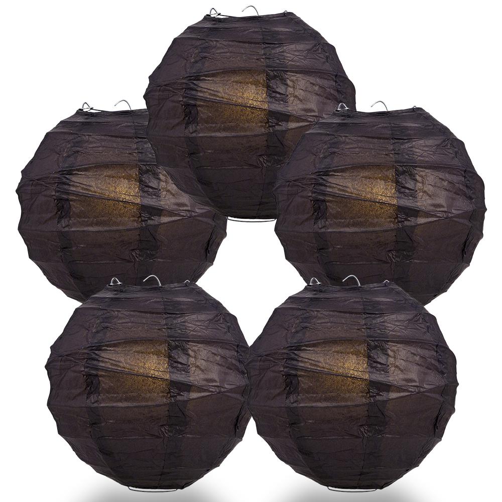 5 Pack 12 Inch Black Free Style Ribbing Hanging Paper Lanterns - Perfect for Indoor/Outdoor Parties, Weddings & Home Decor