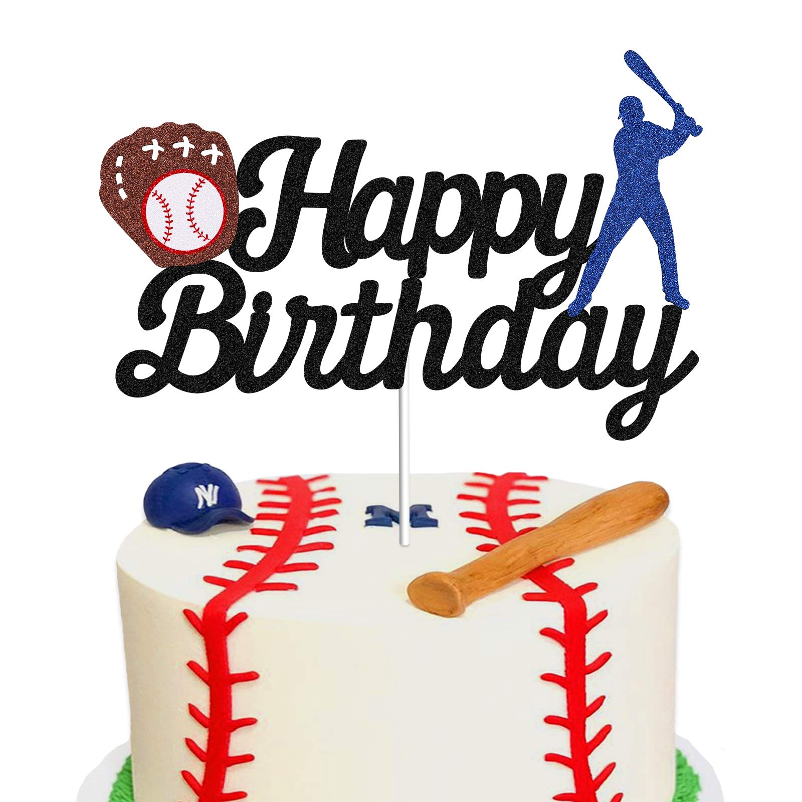 Baseball Cake Topper - Happy Birthday Baseball Party Decorations, Black Glitter Cake Topper for Sports Themed Birthday Cakes - Perfect for Baseball Lovers, Sports Parties & Birthday Celebrations
