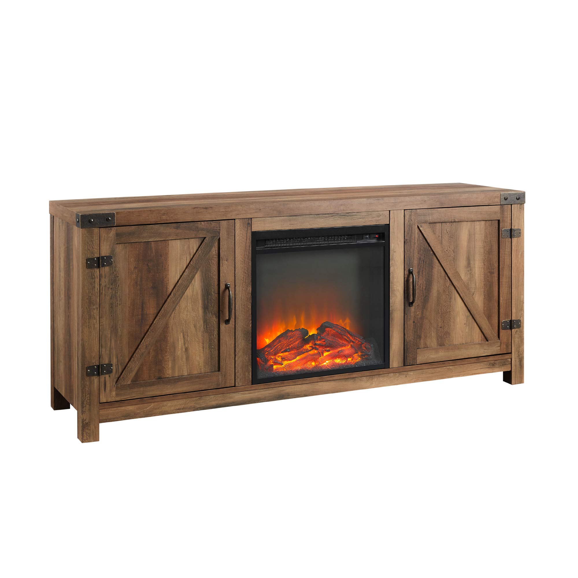 Walker Edison Georgetown Modern Farmhouse 65 Inch TV Stand with Double Barn Doors - Rustic Oak Finish TV Cabinet for Living Room, Bedroom & Home Theater