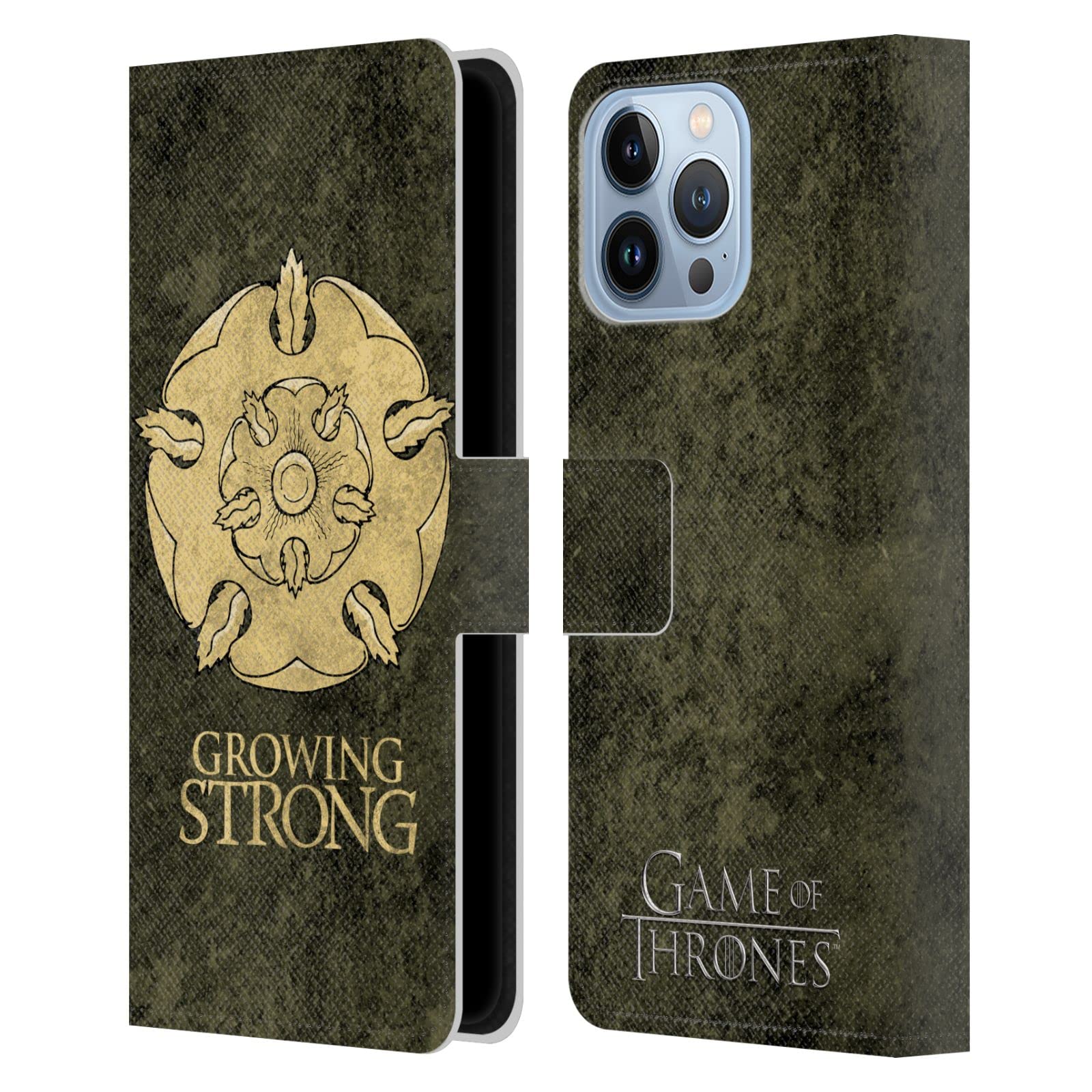 Officially Licensed HBO Game of Thrones Tyrell Dark Distressed Leather Book Wallet Case for Apple iPhone 13 Pro Max - Stylish Protective Cover for Fans & Daily Use