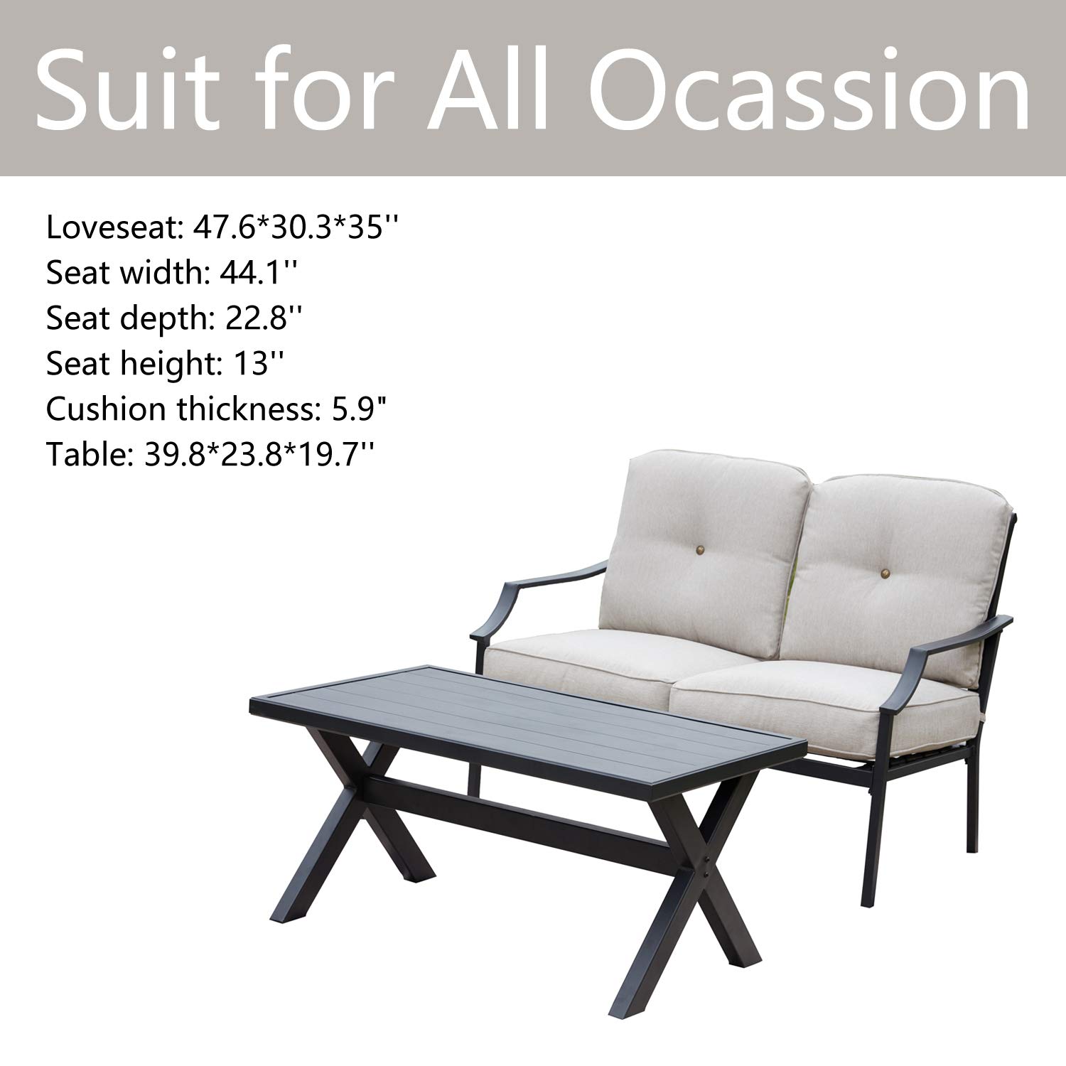 PatioFestival ® 2-Piece Outdoor Loveseat Bench Set with Cushions - Waterproof Garden Furniture for Yard, Poolside, Patio & Backyard Relaxation (White) | Perfect for Outdoor Conversations, Lounging & Entertaining Guests