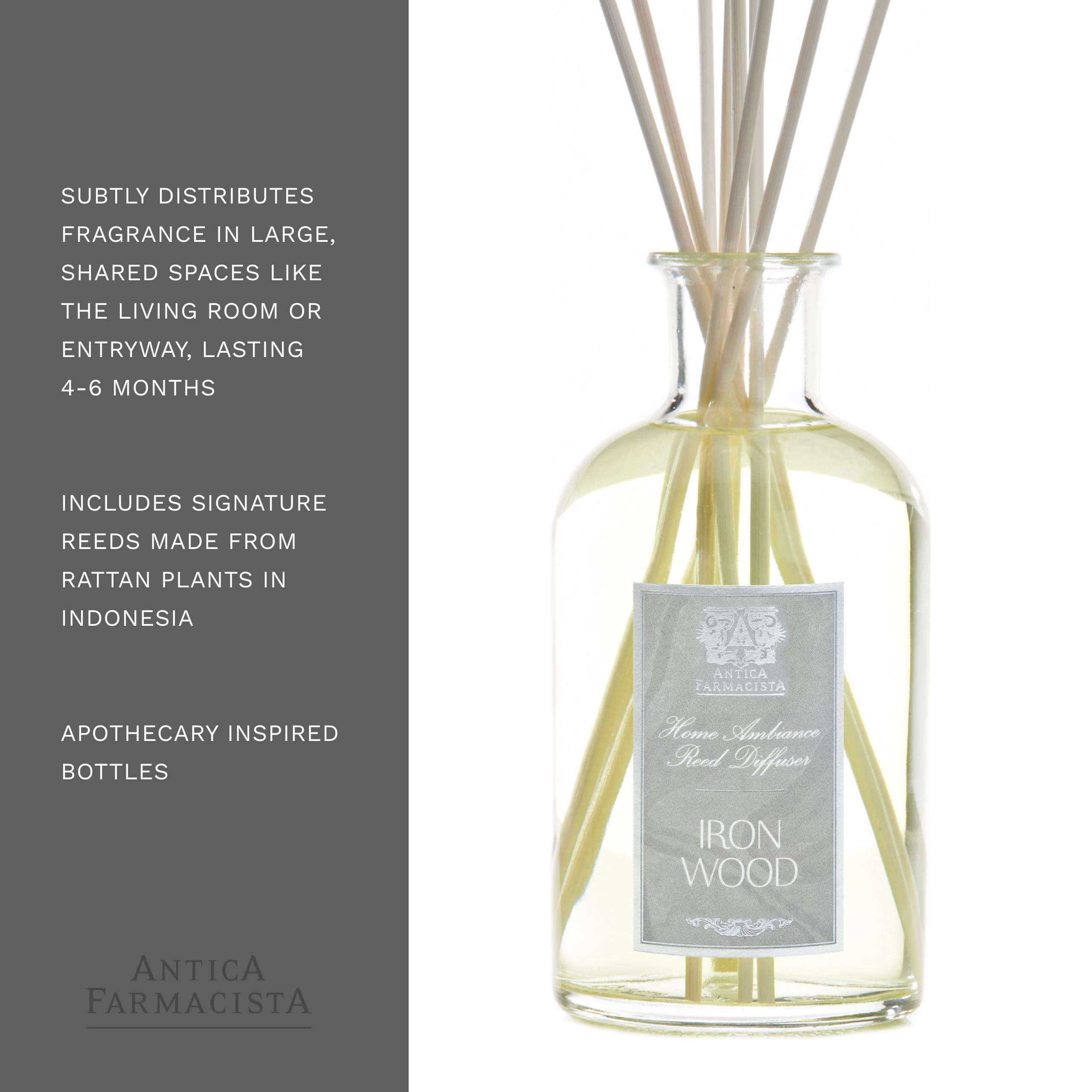 Antica Farmacista Ironwood Reed Diffuser - 17 Fl Oz Home Fragrance Oil Set | Luxury Scented Air Freshener for Living Room, Bedroom & Office