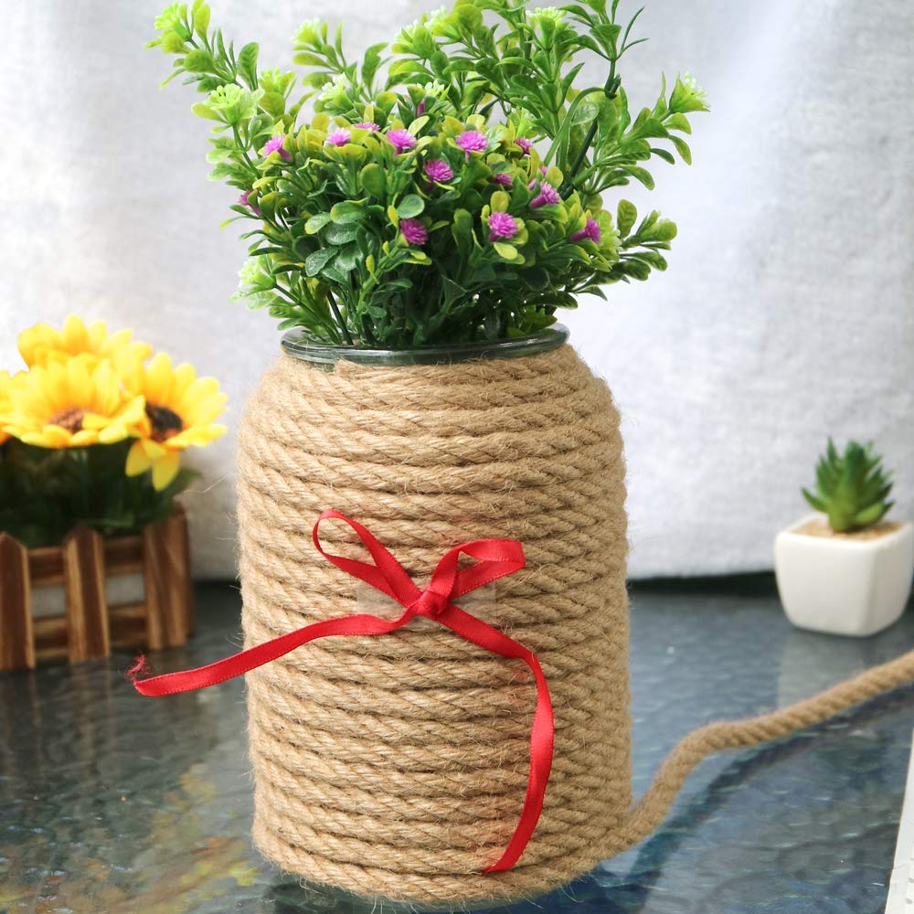 100% Natural 8mm Thick Jute Hemp Rope - 32 Feet Strong DIY Craft Twine for Arts & Crafts, Christmas Gift Wrapping, Cat Scratching Post, Bundling, and Floral Arrangements | Eco-Friendly Brown Twine for Home Decor and Gardening Projects
