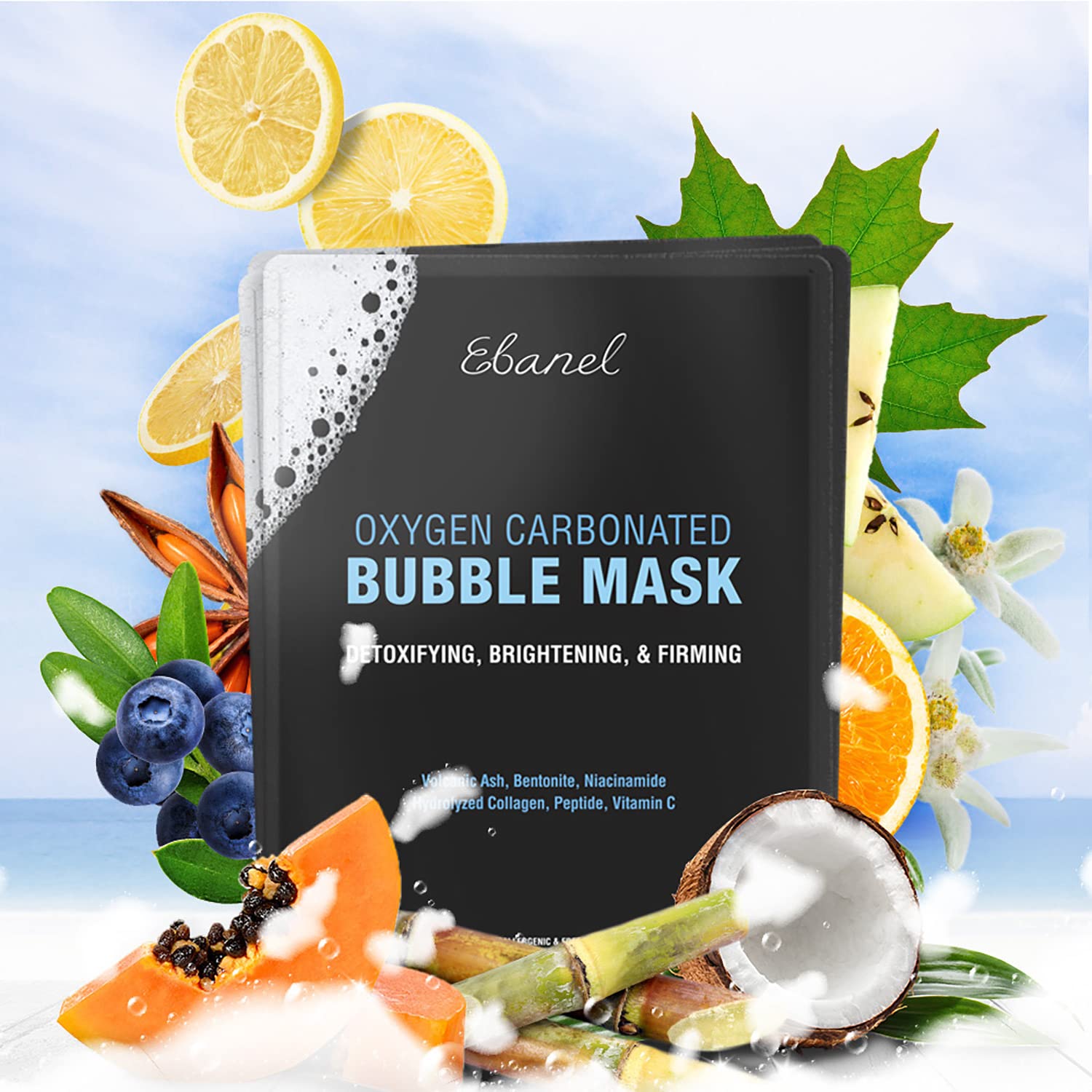 Ebanel 10 Pack Carbonated Bubble Clay Mask - Deep Cleansing Detox Face Mask with Volcanic Ash, Bentonite Clay, Collagen Peptides, Vitamin C, Hyaluronic Acid & Niacinamide for Blackhead Removal & Pore Minimizing | Spa Day & Self Care Treatment