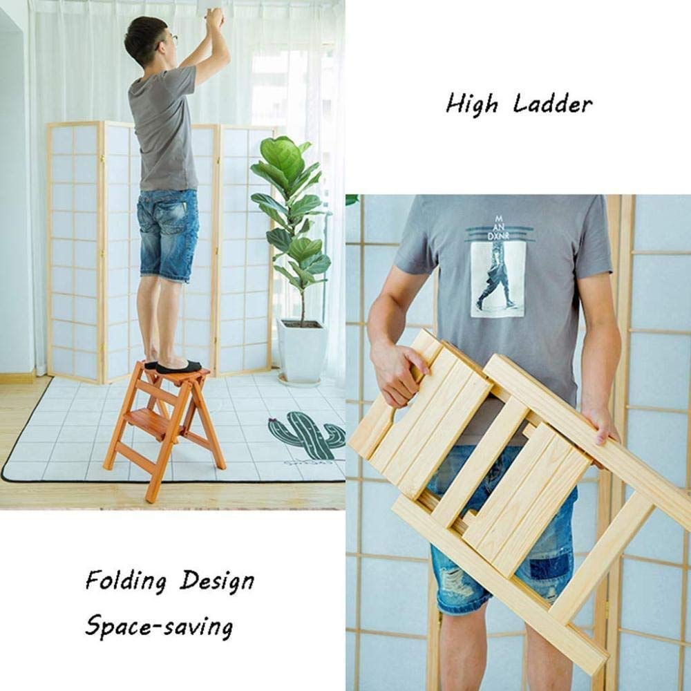 2-Tier Wooden Step Stool for Home - Foldable Ladder Stool for Living Room, Bathroom, Kitchen & Library - Multi-Functional Climbing Stool for Kids & Adults - Indoor Use for Reaching High Shelves & Storage