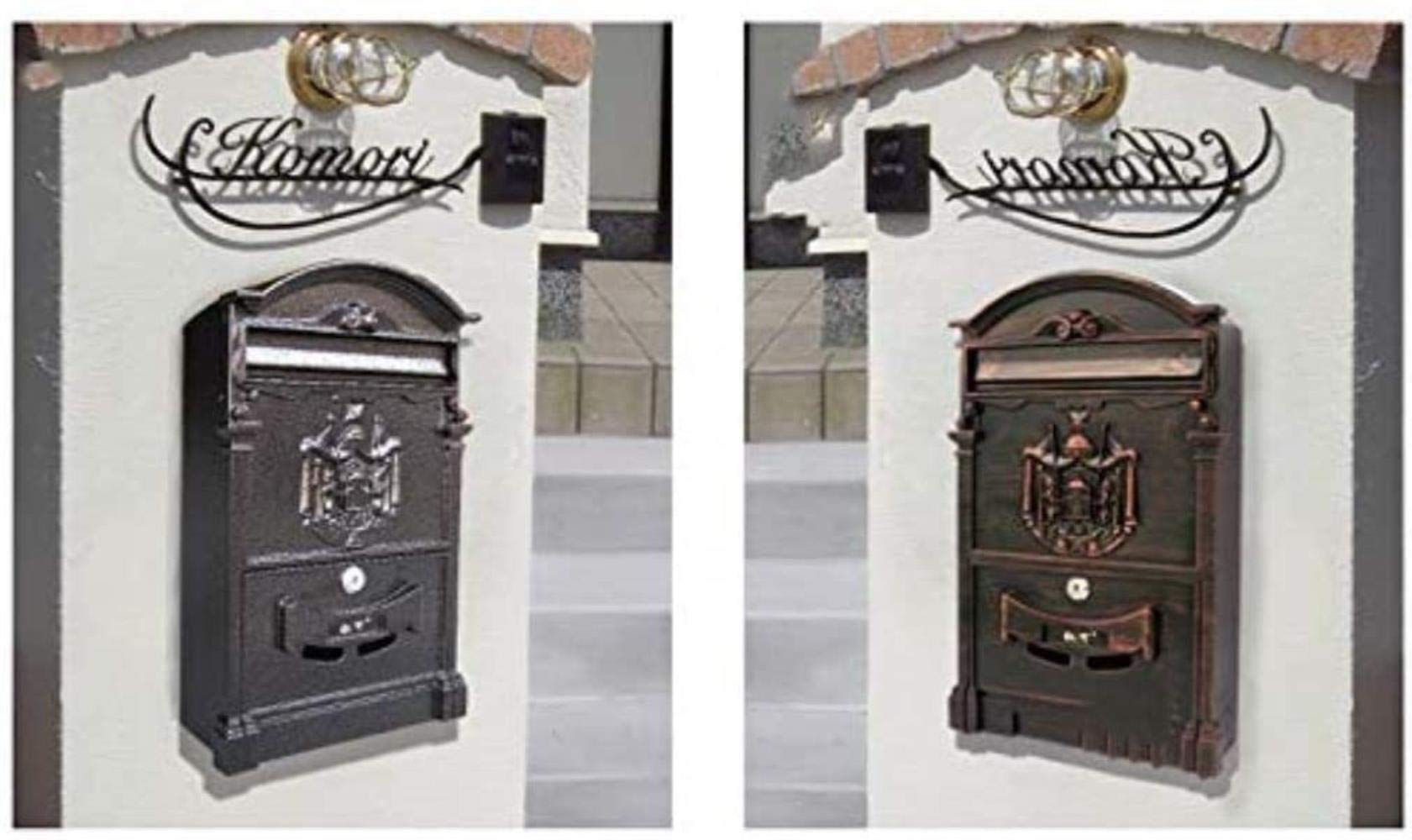 **Waterproof Wall Mounted Mailbox with Lock - Outdoor Villa Letter Box in Black & Gold - Secure Mail Collection for Homes, Apartments & Offices**