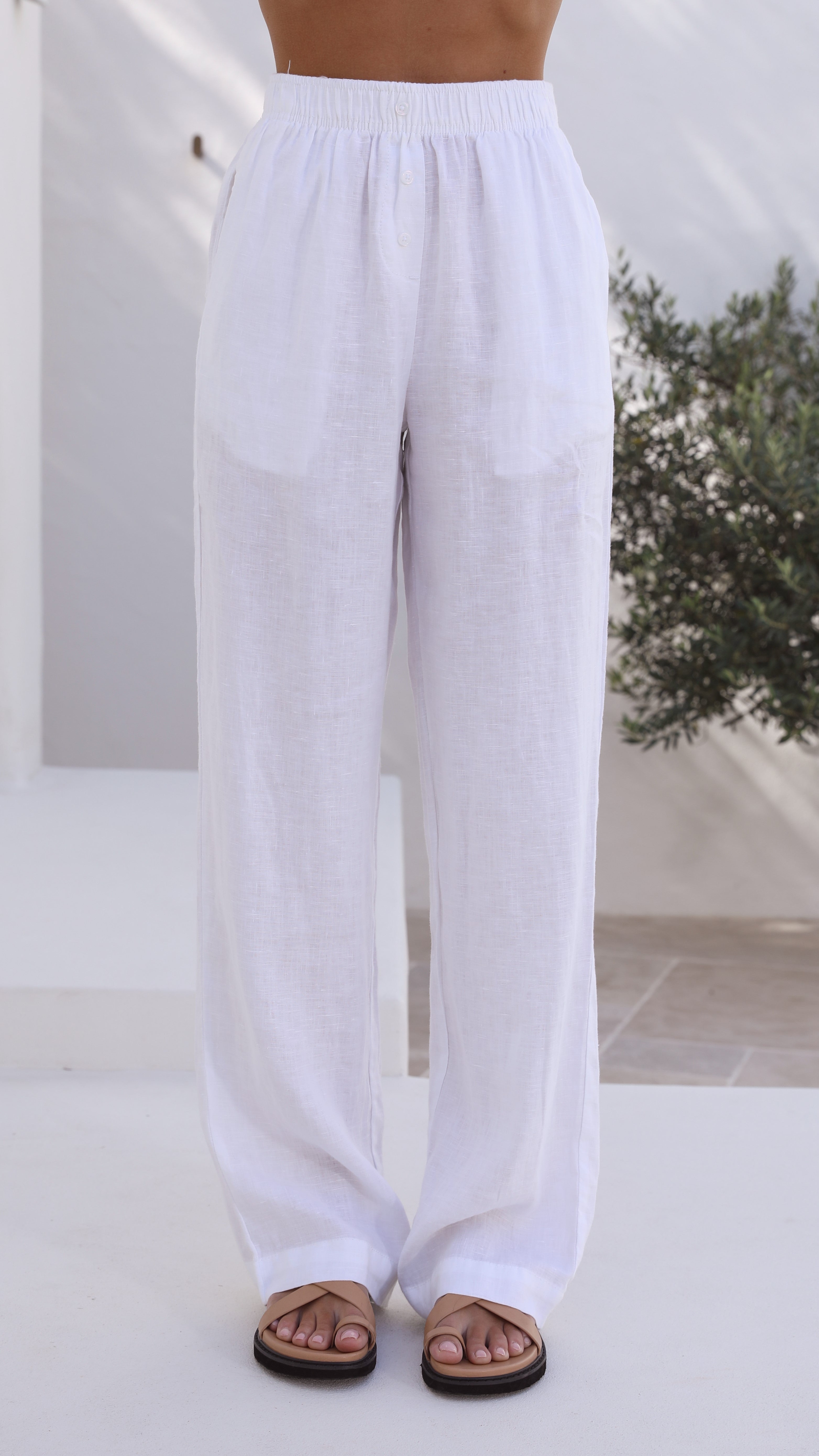 Premium White Linen Lounge Pants for Women - Soft & Breathable Comfort Wear - Perfect for Yoga, Home Relaxation & Summer Outfits