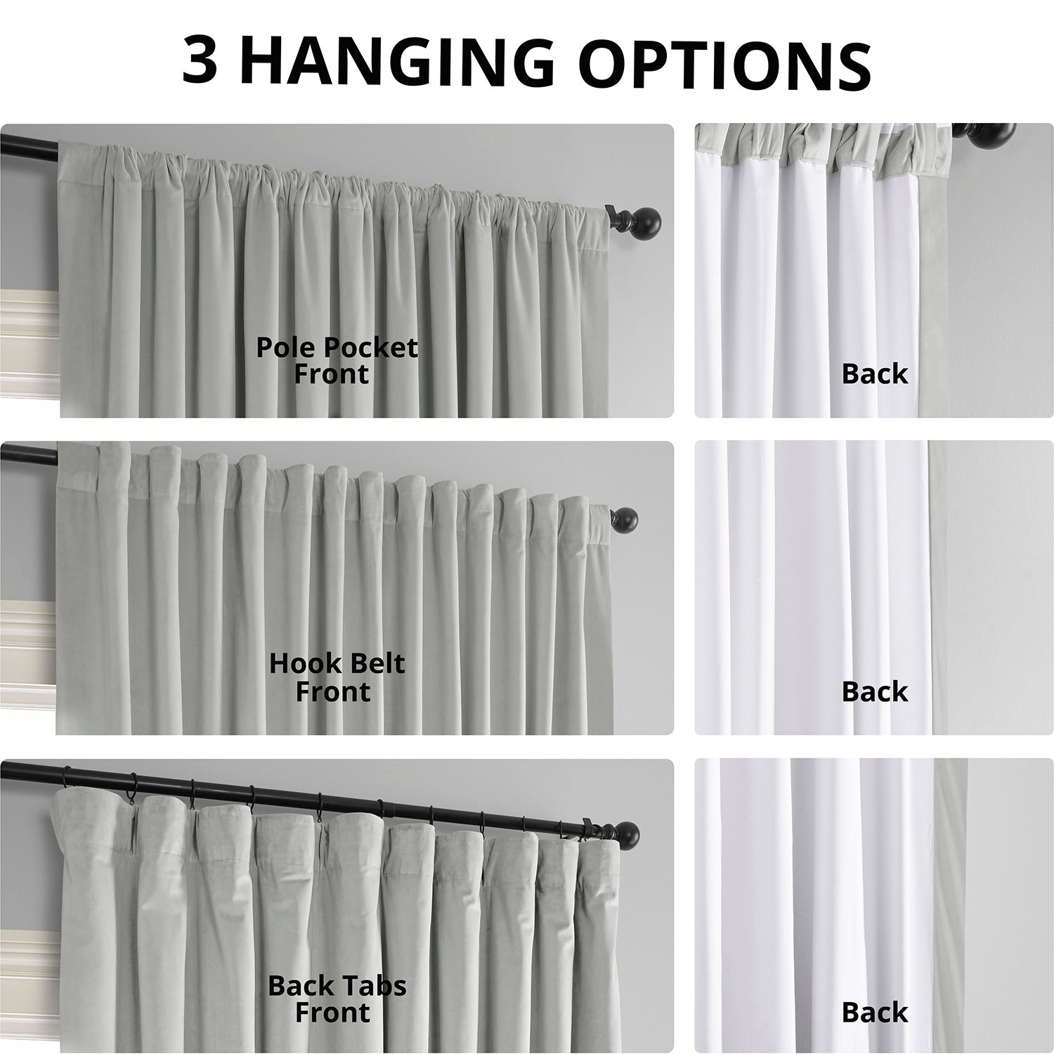 Reflection Grey Signature Extra Wide Velvet Blackout Curtains for Bedroom & Living Room - Noise Reducing, Thermal Insulated, Light Blocking Window Drapes for Home Decor
