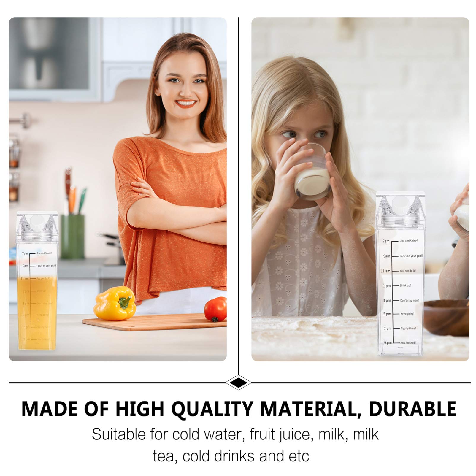Angoily Clear 1000ml BPA-Free Square Milk Carton Water Bottle with Measurement Scale - Portable & Reusable for Outdoor Sports, Travel, Camping, Hiking, Gym & Daily Hydration