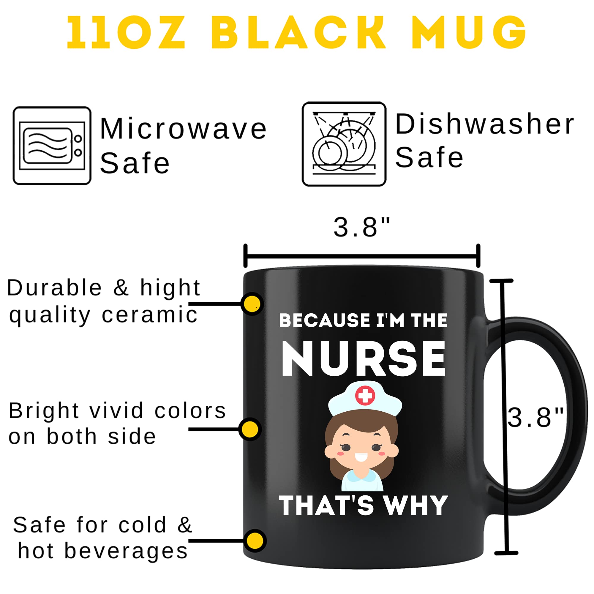 RN Nurse Coffee Mug - 11Oz Black Ceramic Cup for Registered Nurses, Perfect for Nurses Week Gifts, Office Use & Coffee Breaks