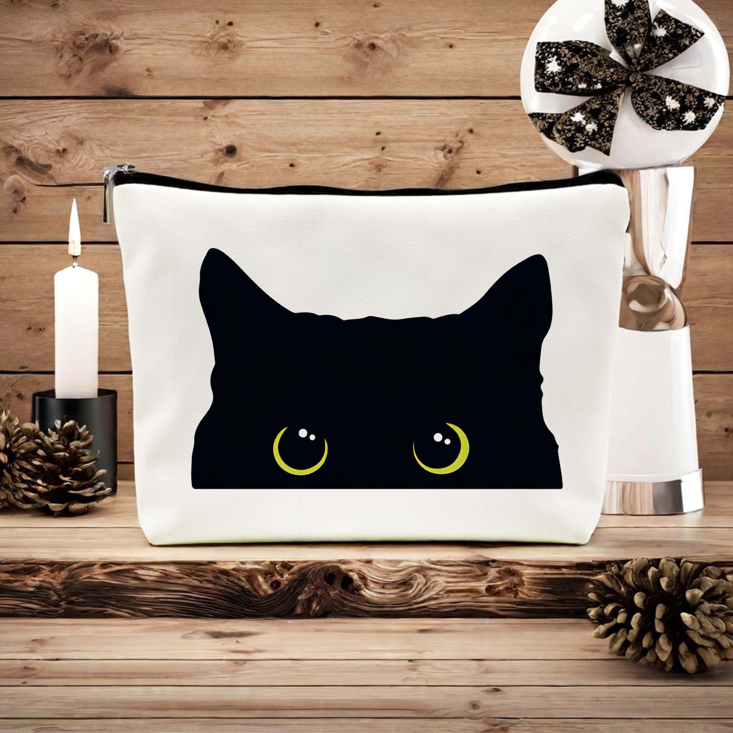 Black Cat Makeup Bag for Women - Pu Leather Cosmetic Purse for Cat Lovers & Gifts