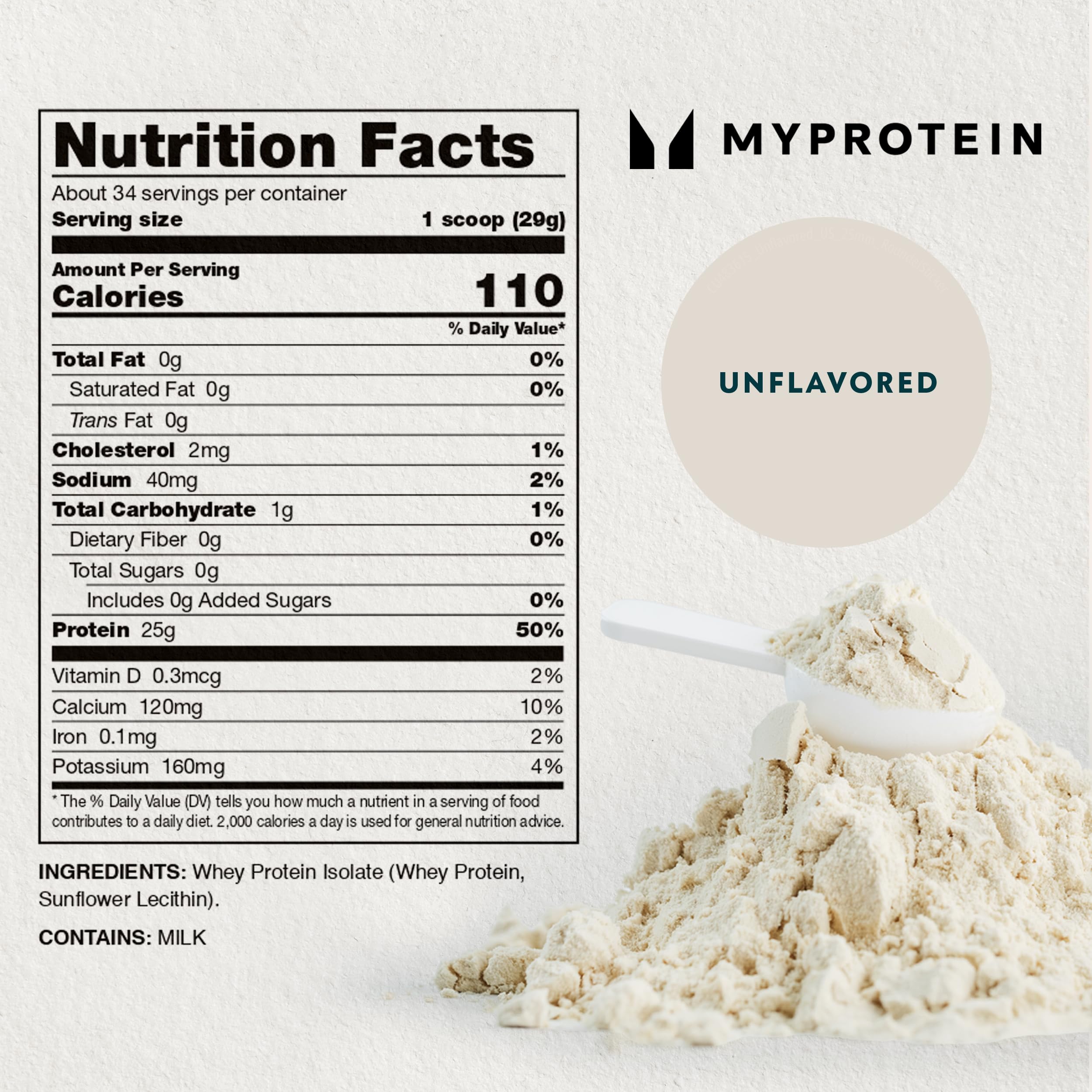 Myprotein® Impact Whey Isolate Protein Powder - Gluten Free, GMO Free & Soy Free Dietary Supplement for Muscle Growth & Weight Loss - Unflavored Whey Protein (2.2 Lbs) - Perfect for Post-Workout Recovery & Healthy Lifestyle