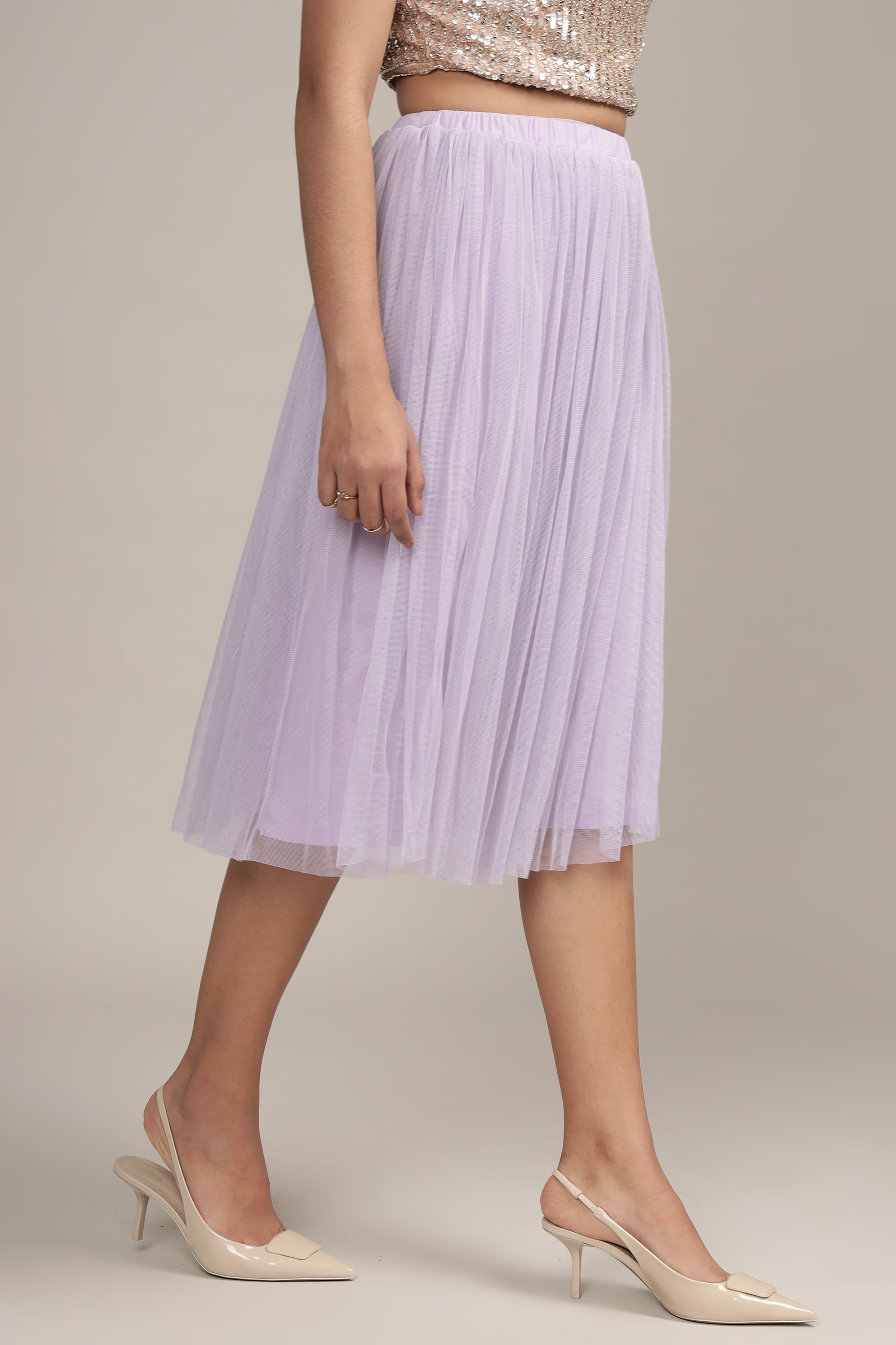Elegant Merlin Lilac Tulle Midi Skirt for Women - Flowy A-Line Party Dress for Weddings, Prom & Special Occasions