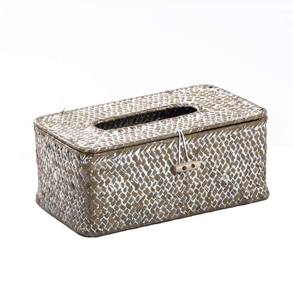 Handwoven Algae Rattan Rectangular Tissue Box Cover - Eco-Friendly Napkin Dispenser & Tissue Paper Storage Container (White) | Perfect for Living Room, Bedroom, and Bathroom Decor