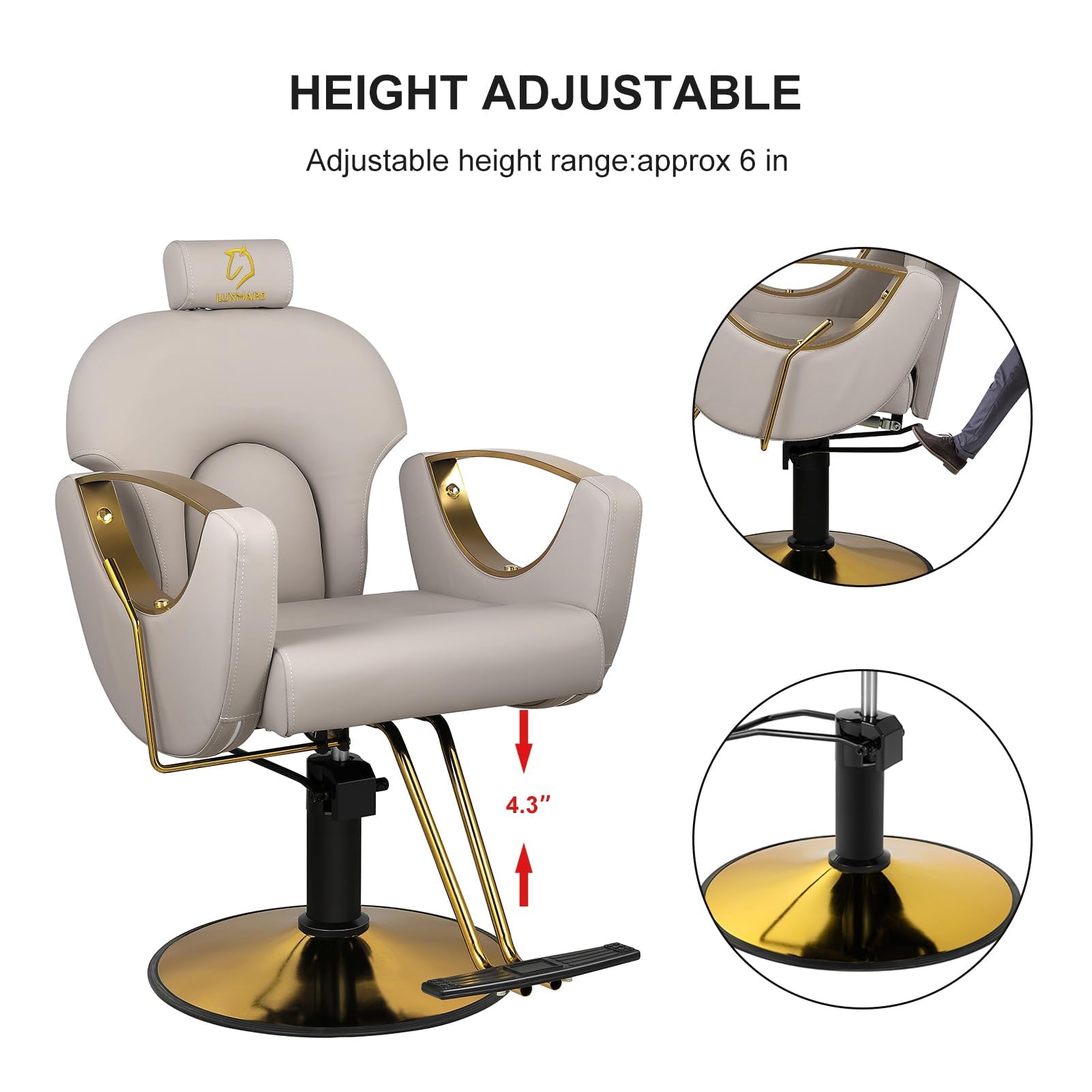 Professional Hydraulic Barber Chair - Adjustable Height Salon Recliner with Hydraulic Pump, Grey Shampoo Chair for Hairdressing & Beauty Salon Use