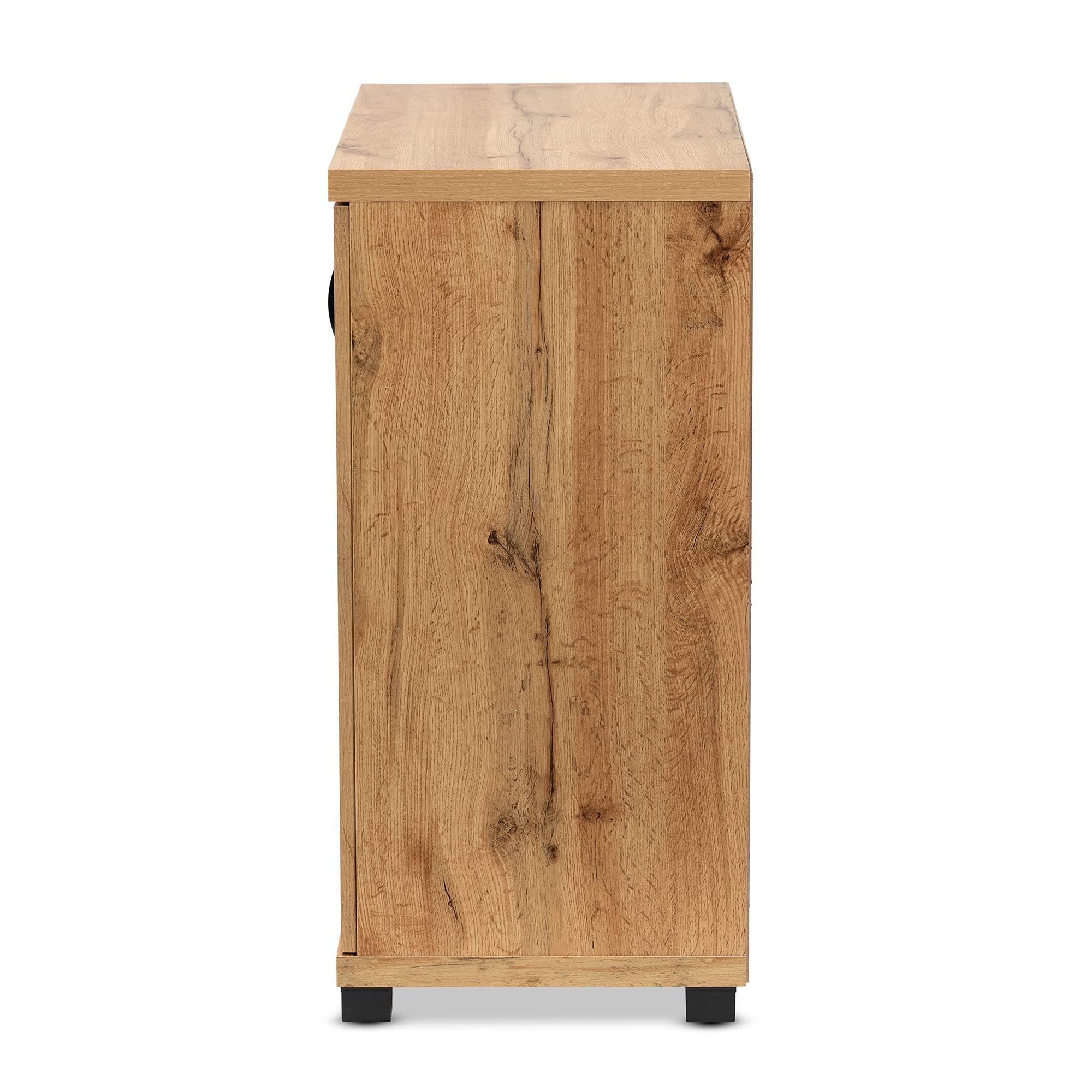 Baxton Studio Zentra Modern Oak Brown Wood 2-Door Storage Cabinet with Glass Doors - Contemporary Home Office Furniture for Living Room, Bedroom & Entryway Storage