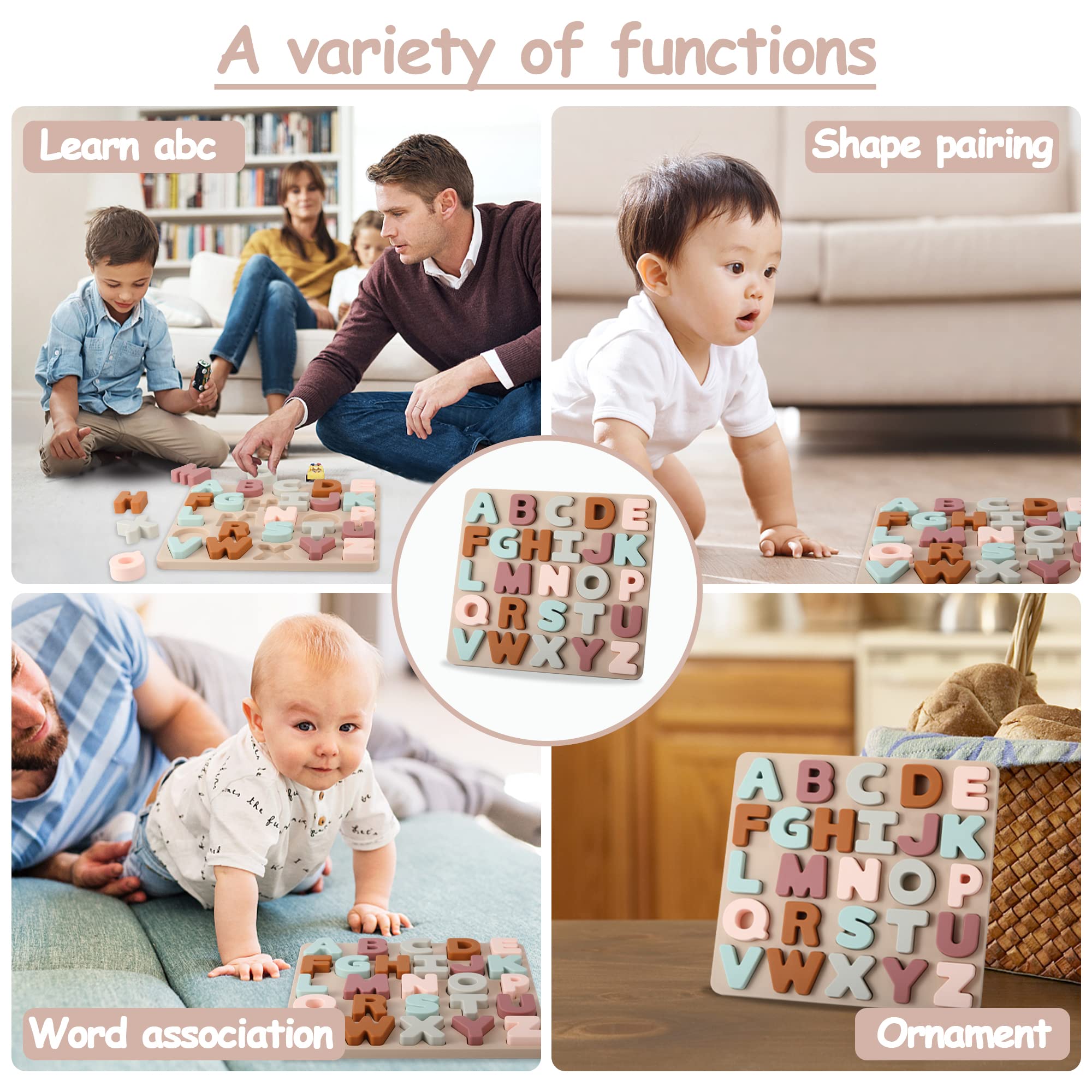 ABC Letter Puzzle for Toddlers 1-3 Years - Silicone Alphabet Learning Toy with Puzzle Board & Letter Blocks - Educational Preschool Gift for Boys & Girls - Perfect for Homeschooling, Daycare & Early Childhood Development