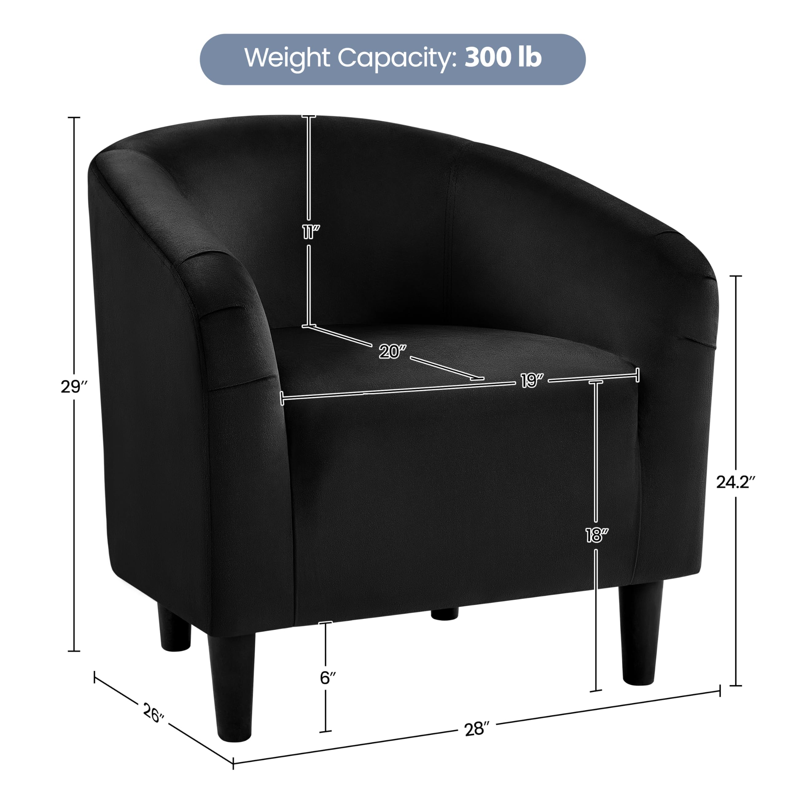 Yaheetech Set of 2 Black Velvet Accent Chairs - Modern Barrel Club Chairs with Soft Padding, Comfortable Lounge Seating for Living Room, Bedroom, Office Waiting Area - Perfect for Home Decor, Hotel Lobby & Reception Areas (Matte Black)