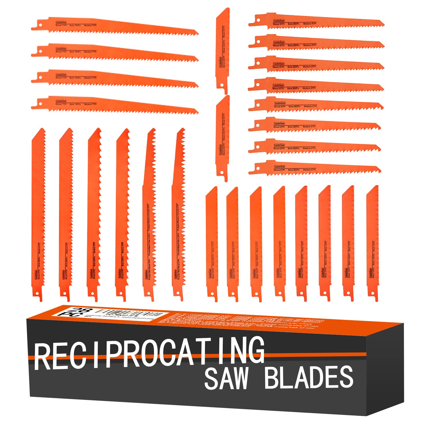 Luckyway 28-Piece Reciprocating Saw Blades Set - Wood & Metal Cutting Blades for Sawzall, Pruner & Reciprocating Saws | Perfect for DIY Projects, Construction & Home Renovation