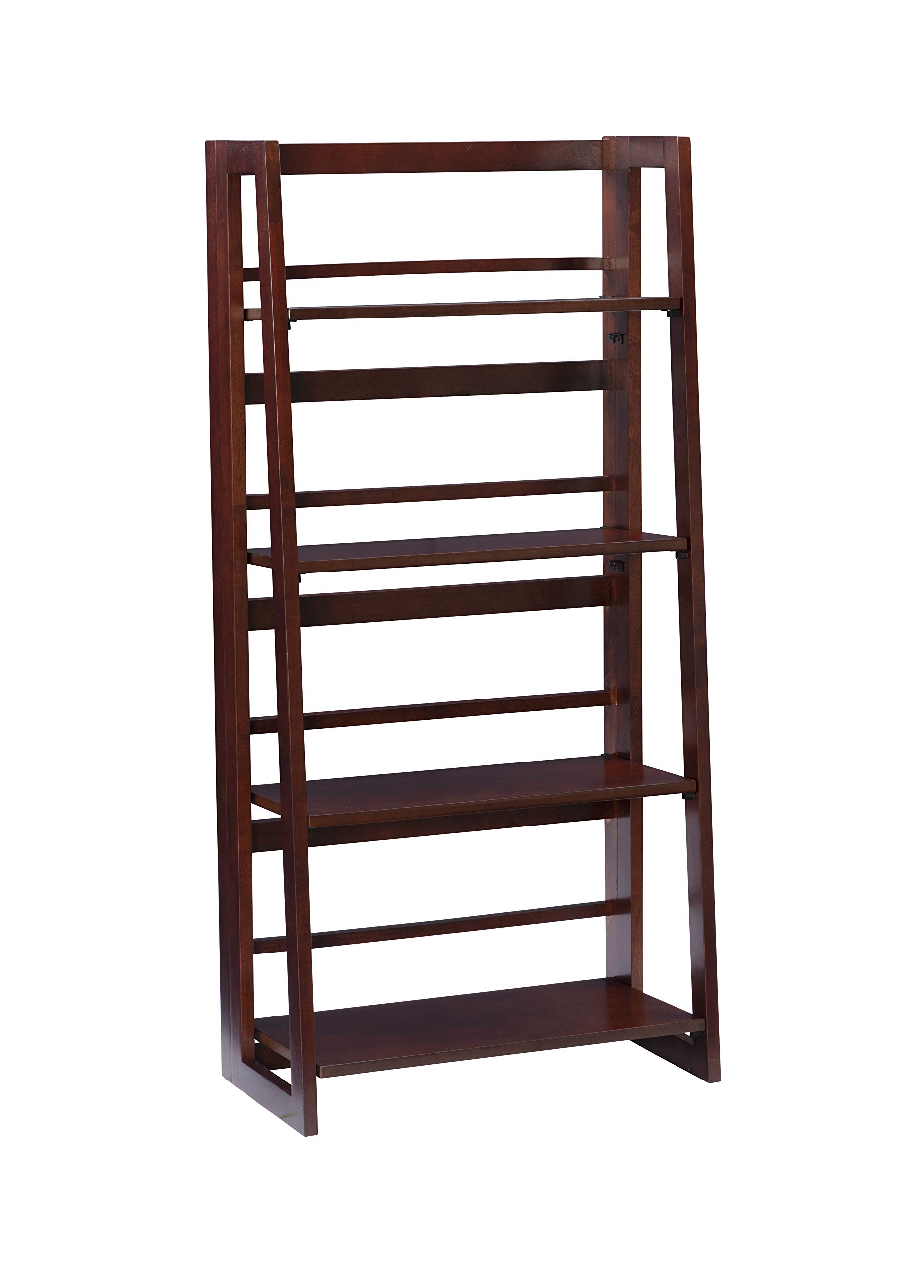 Linon Walnut 4 Shelf Felicia Folding Bookcase - Space Saving Storage for Books, Toys & Home Decor | Perfect for Living Room, Bedroom or Office Organization