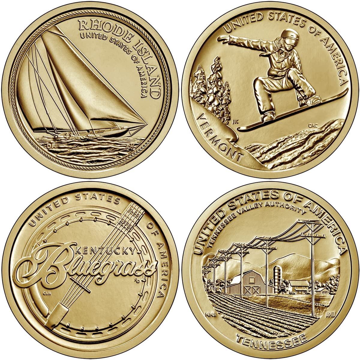 2022 D American Innovation 4 Coin Set - $1 Uncirculated Dollar Coins from Denver Mint | Perfect for Collectors, Gifts & Historical Displays