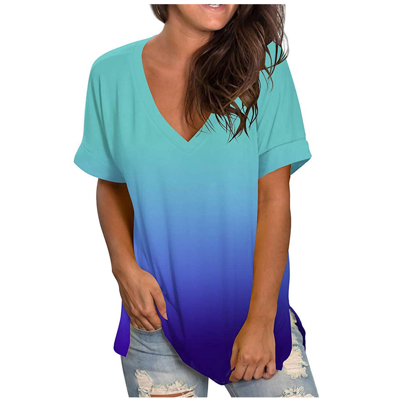 Women's Summer Short Sleeve T-Shirt - Loose Fit Gradient Fashion Top for Casual Wear | Perfect for Beach Outings, Weekend Brunch & Summer Vacations