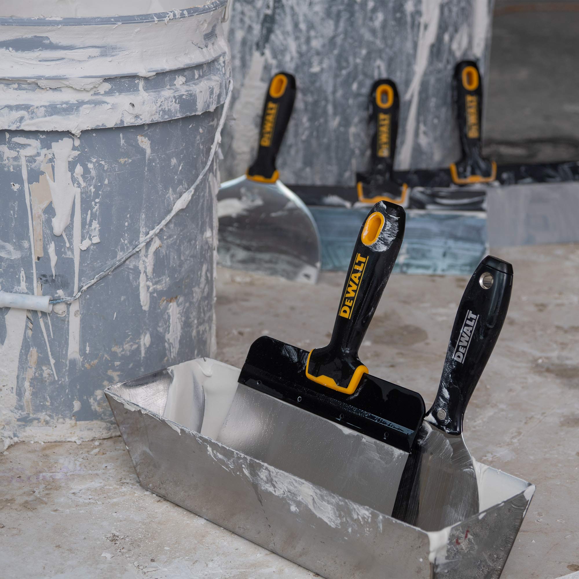 **DEWALT 8,10,12 Inch Stainless Steel Taping Knife & 14 Inch Mud Pan Set with 6