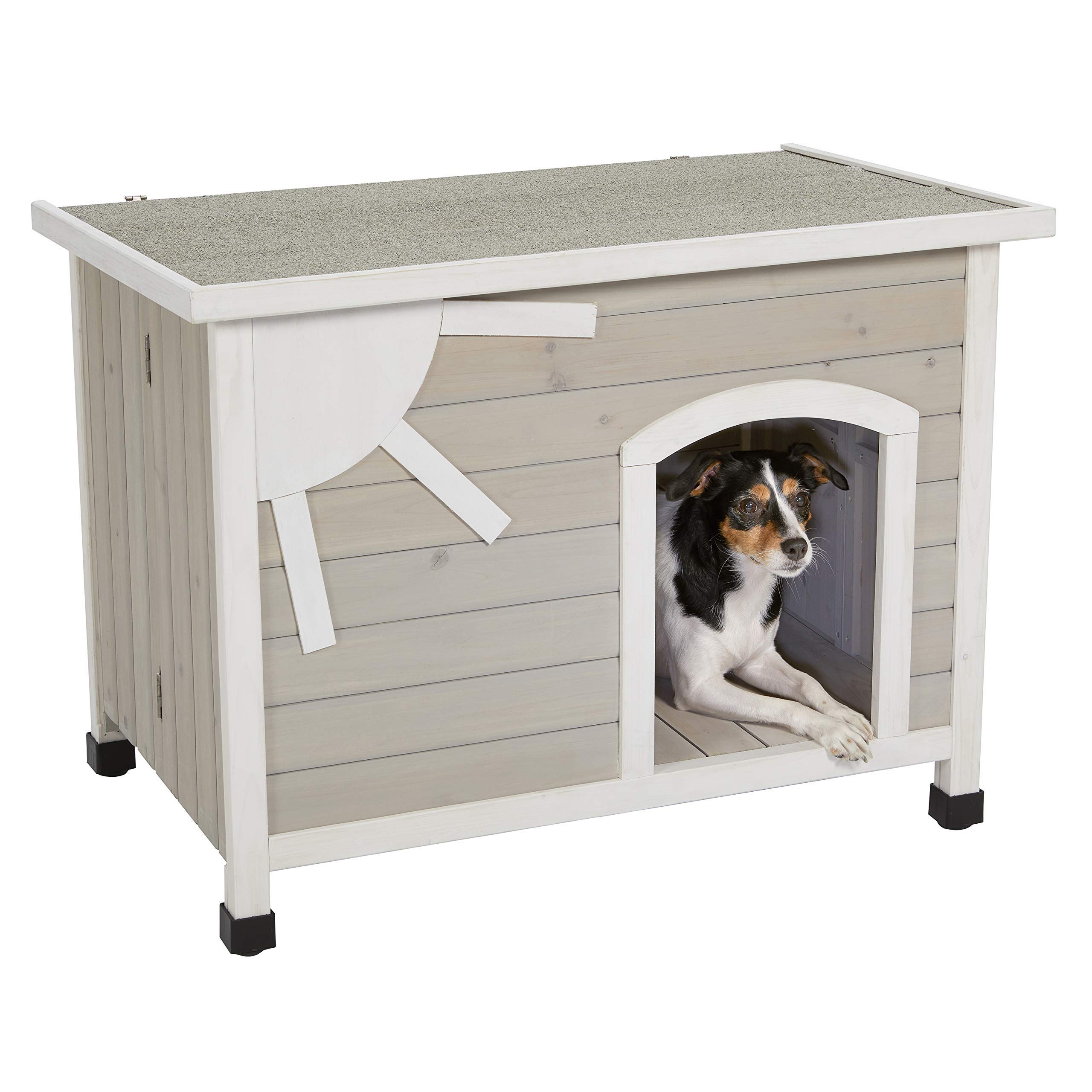 MidWest Homes for Pets Eilio Folding Outdoor Wood Dog House - Easy No-Tool Assembly, Weather-Resistant Beige Dog House for Small Breeds | Perfect for Backyards, Patios & Outdoor Adventures (12EWDH-S)