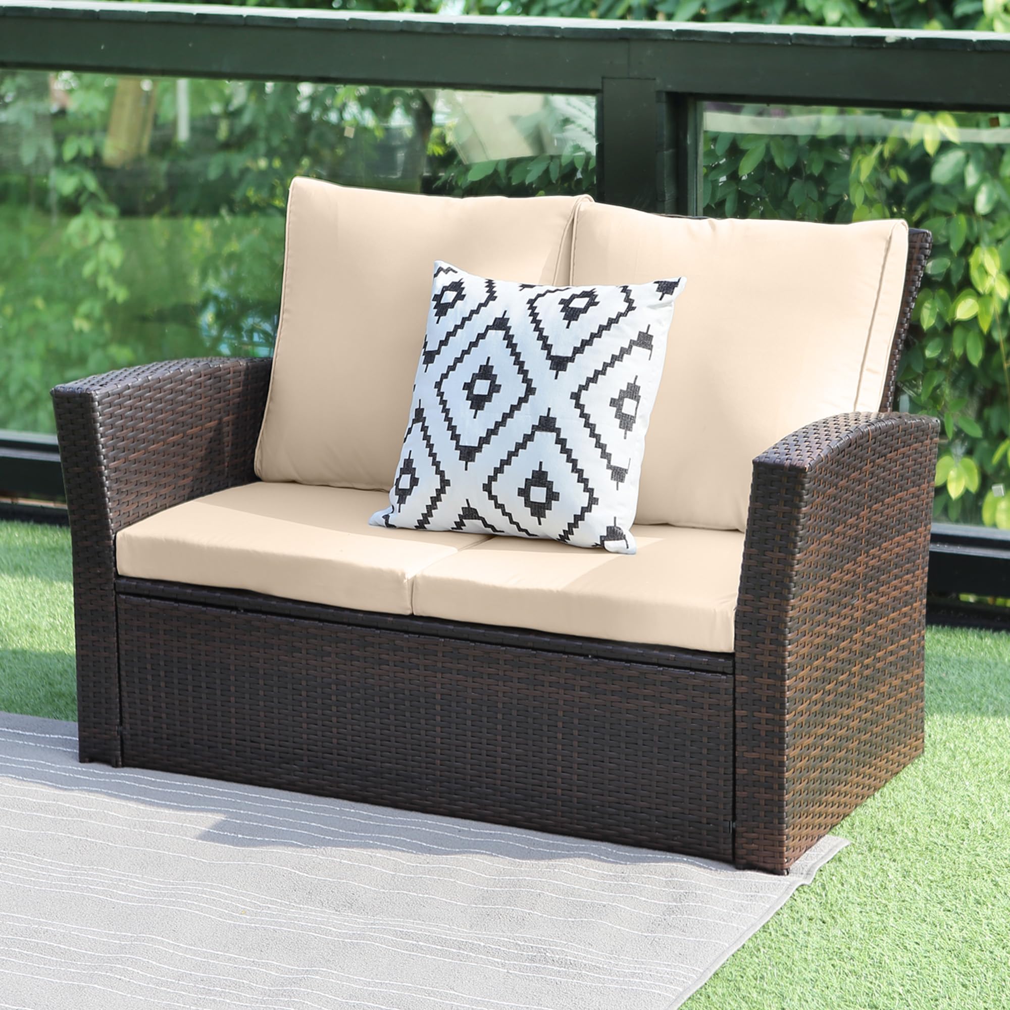 4-Piece All-Weather Wicker Patio Furniture Set - Outdoor Rattan Sectional Sofa with Cushions & Coffee Table - Brown Conversation Set for Balcony, Garden, Backyard - Perfect for Relaxing, Entertaining & Outdoor Dining