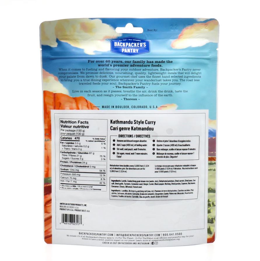 Backpacker's Pantry Kathmandu Style Curry - Lightweight Single Serve Freeze-Dried Meal for Hiking, Camping & Emergency Preparedness | Authentic Nepalese Flavors