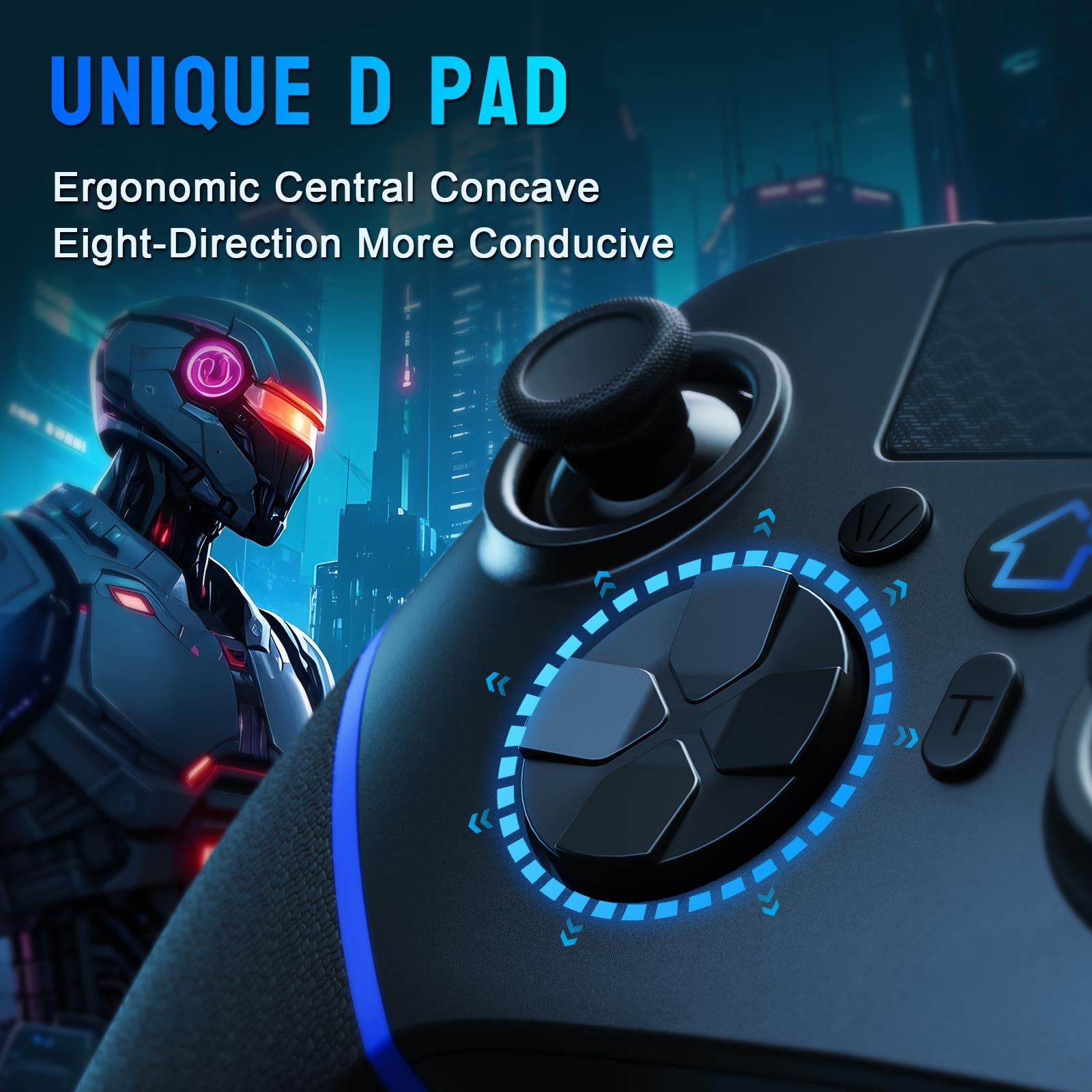 DIANVEN Wired Gaming Controller for PS5 - Hall Effect Joystick & Triggers, Turbo Mode, Dual Vibration - Compatible with Playstation 5/PS4/PC (Black & Blue) | Perfect for FPS, Racing & Fighting Games